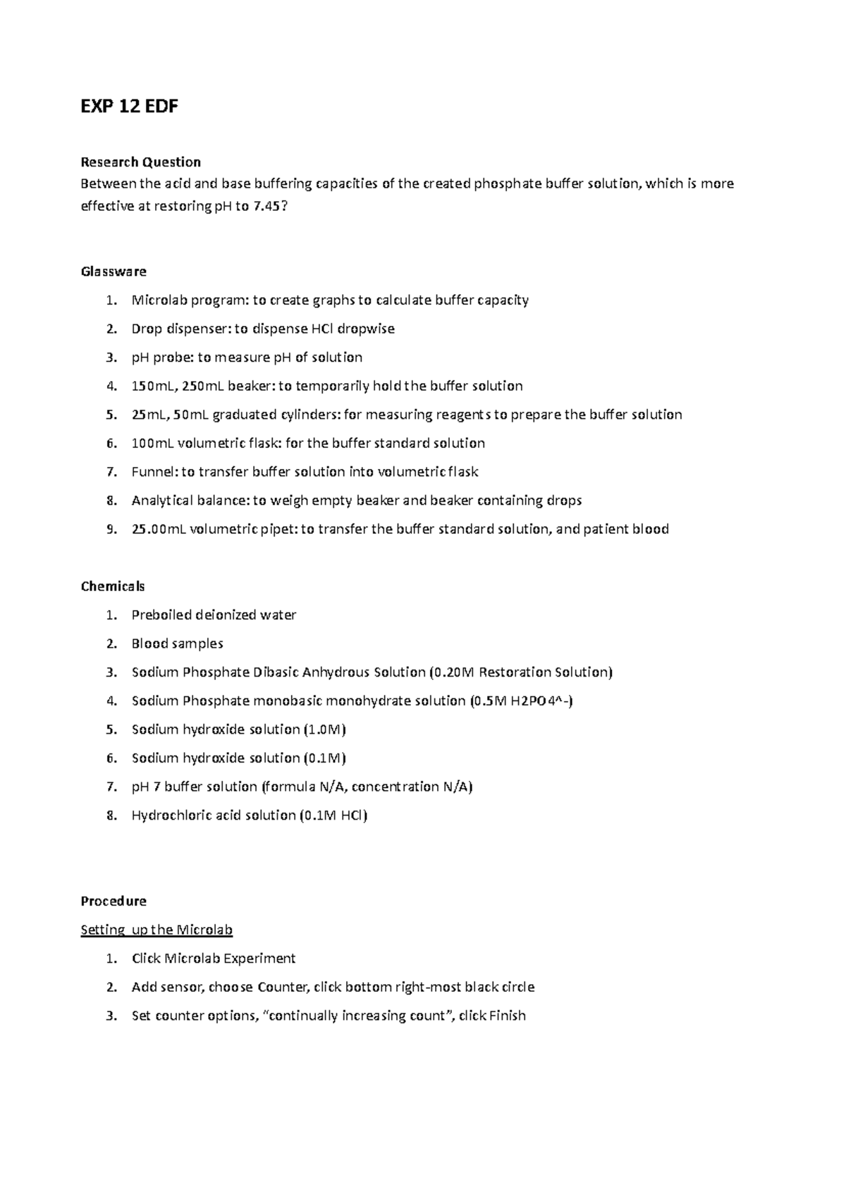EXP 12 EDF - EDF - EXP 12 EDF Research Question Between the acid and ...