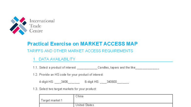 Practical Exercise on Market Access Map Tariffs & Requirements (MKT 101 ...