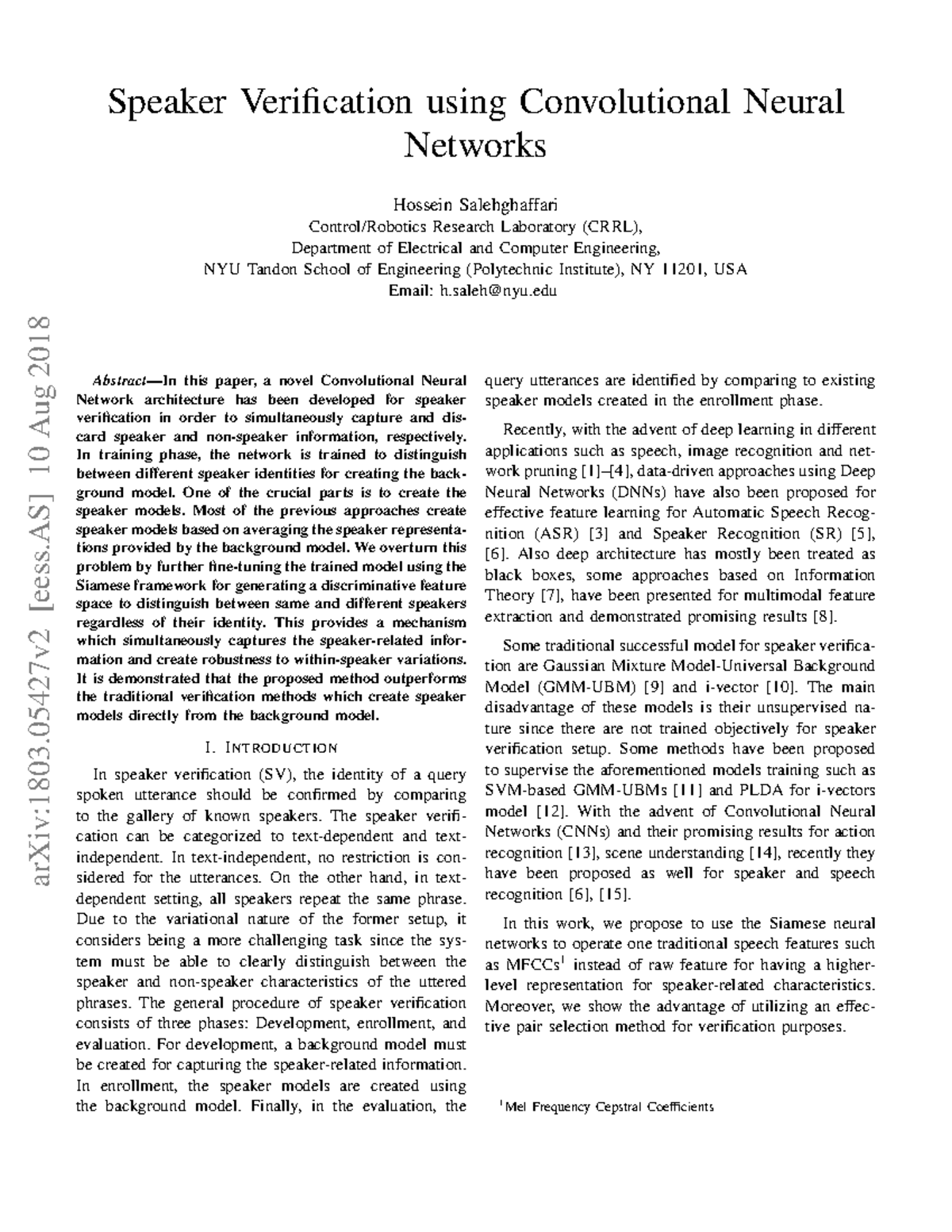 1803 - Convolutional Neural Networks for Speaker Verification - Studocu