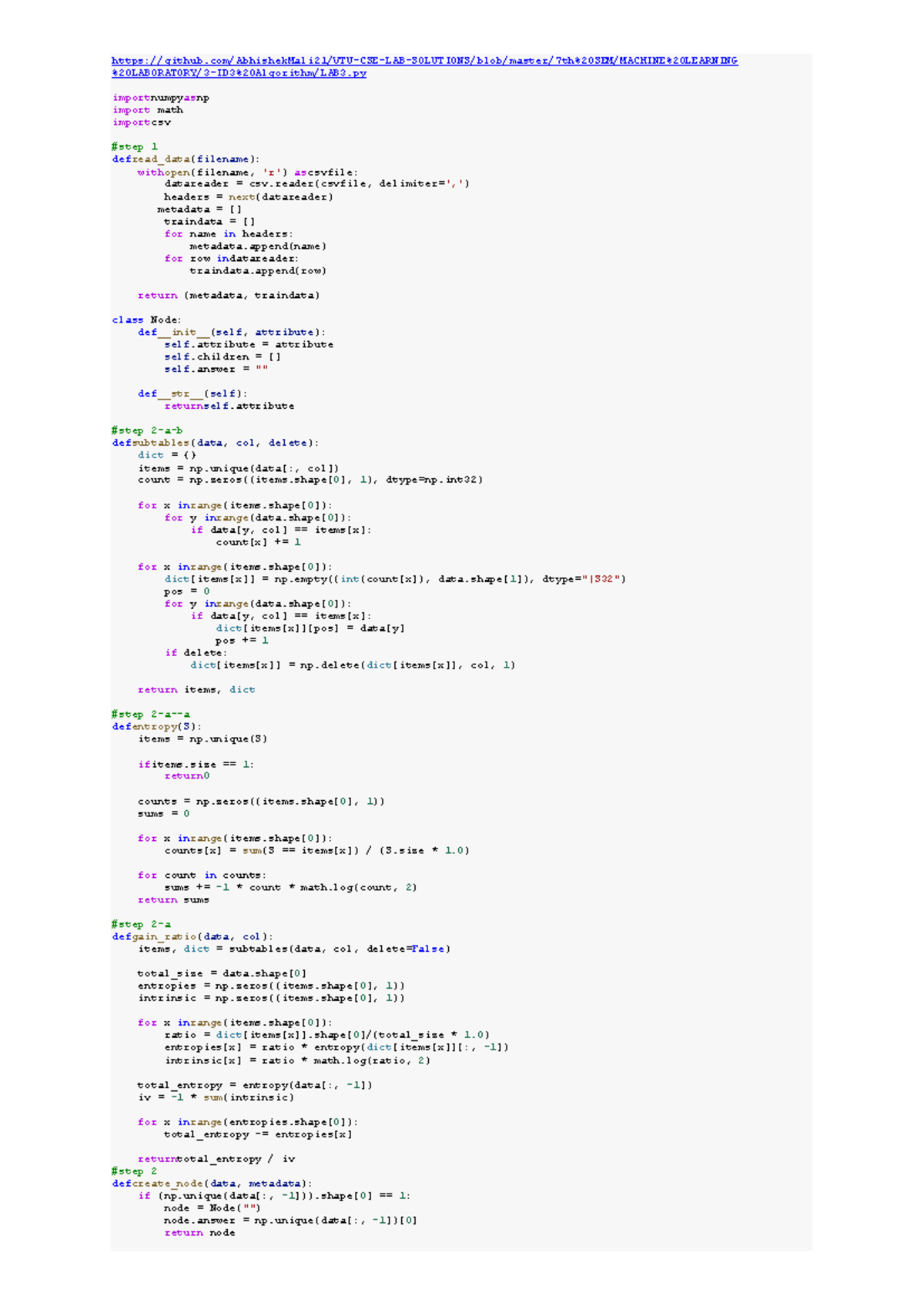 C0524c7b Machine Learning Lab 3: ID3 Algorithm Implementation - Studocu