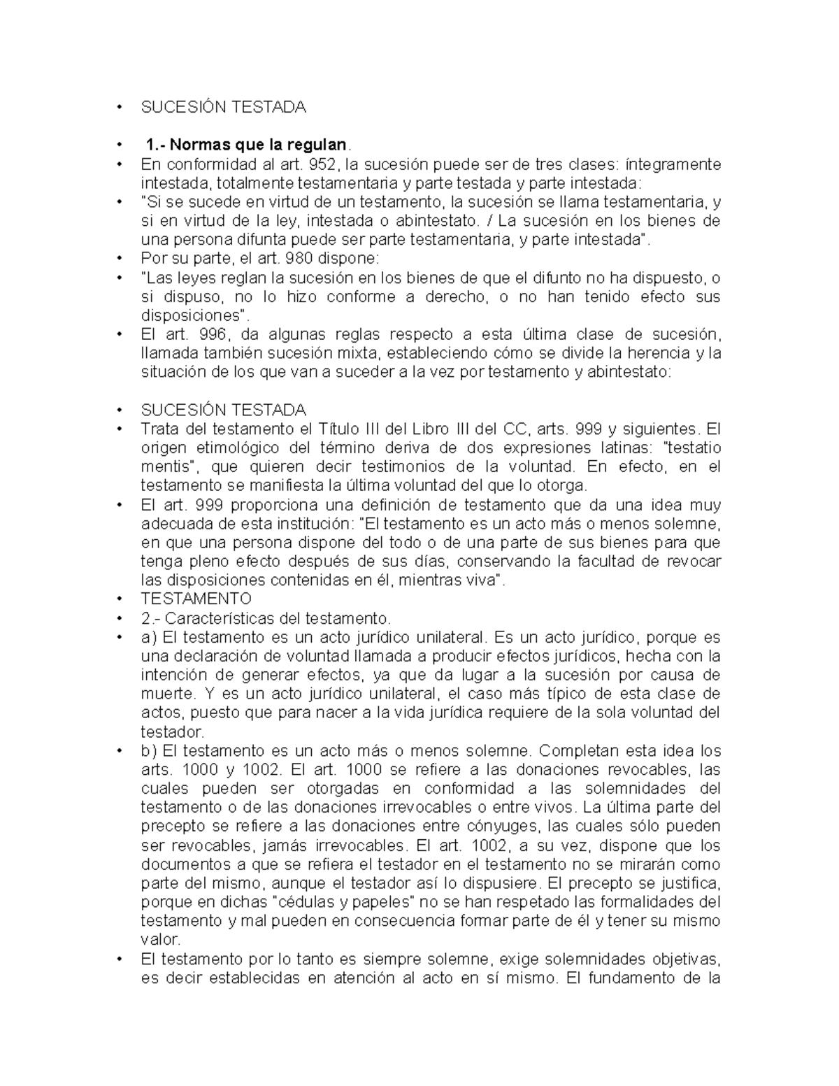 SUCESIÓN TESTADA: Normas y Características del Testamento - Studocu