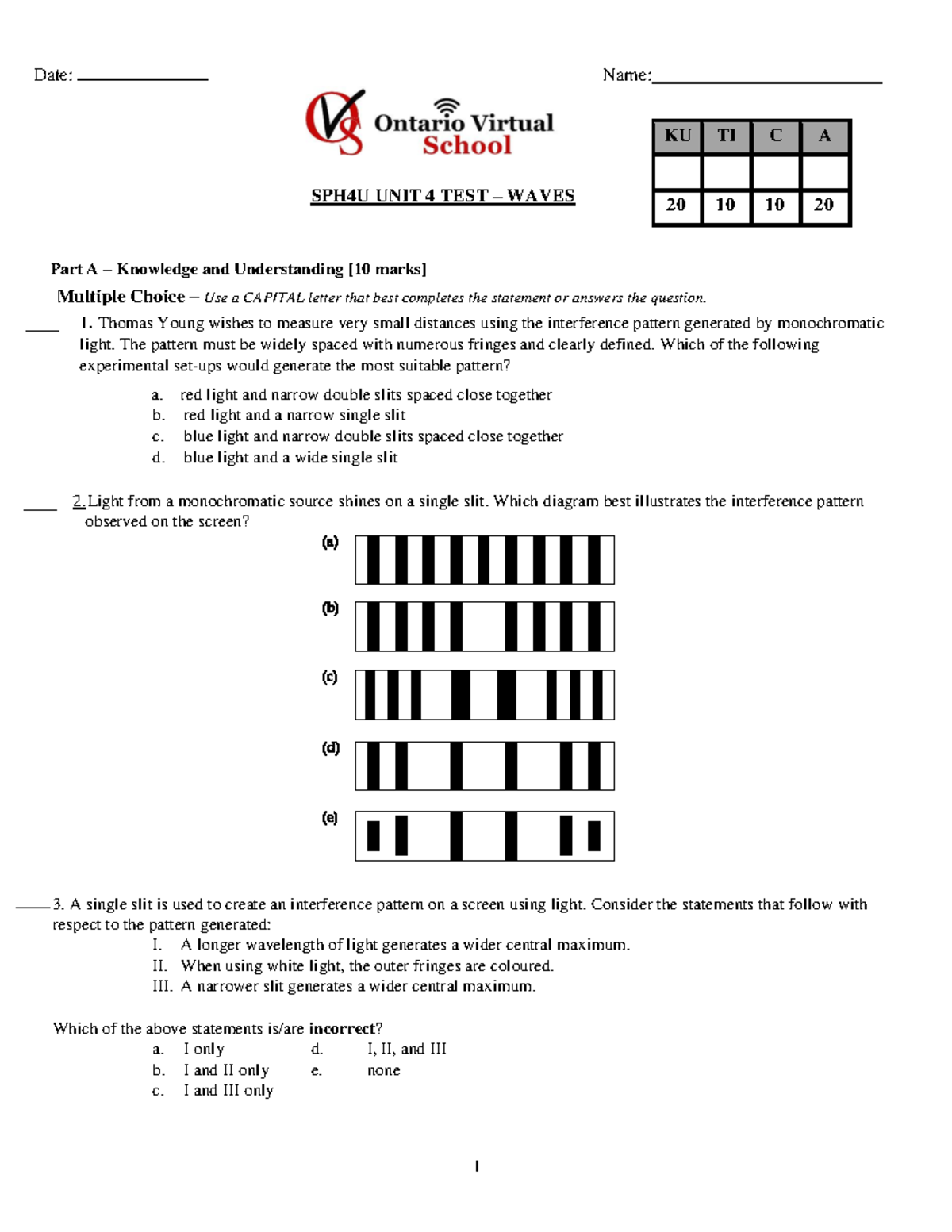 SPH4U Unit 4 Waves Test - Knowledge & Understanding Exam 2021 - Studocu