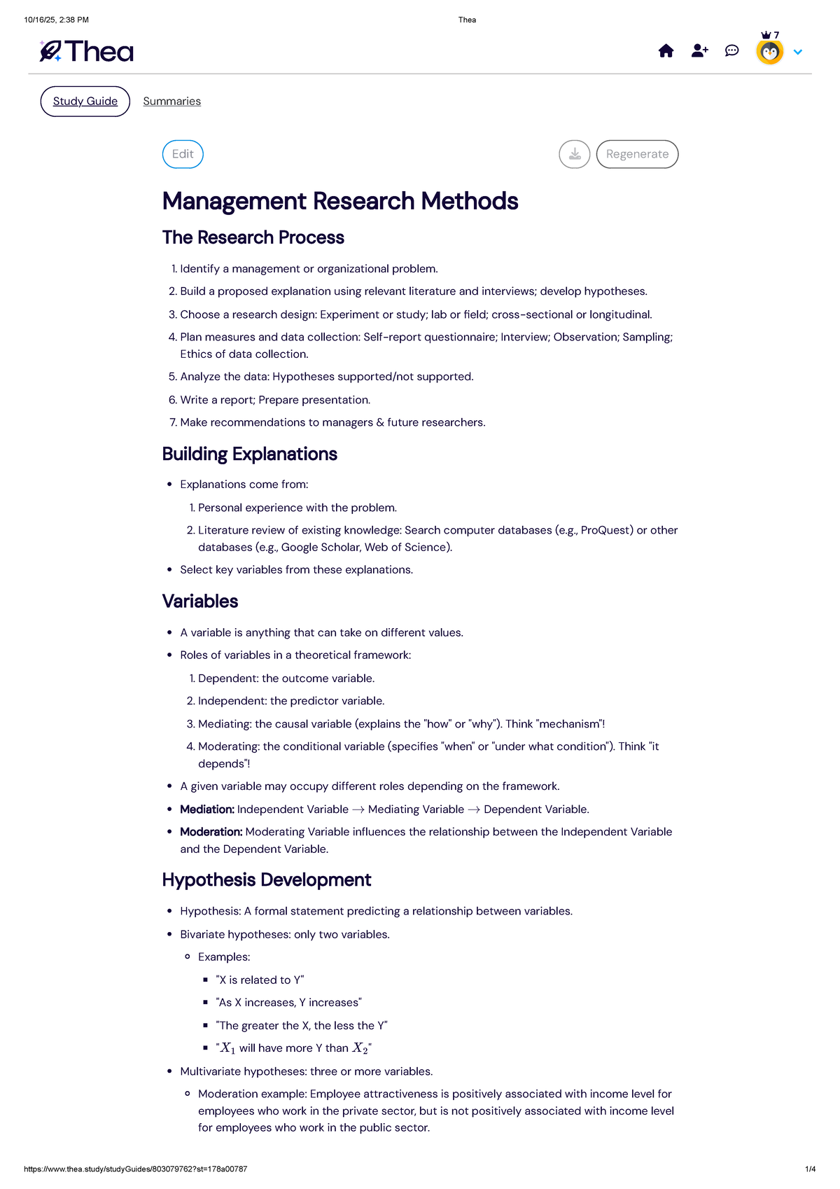 Midterm 1 Study Guide: Management Research Methods (Course Code: 2:38 ...