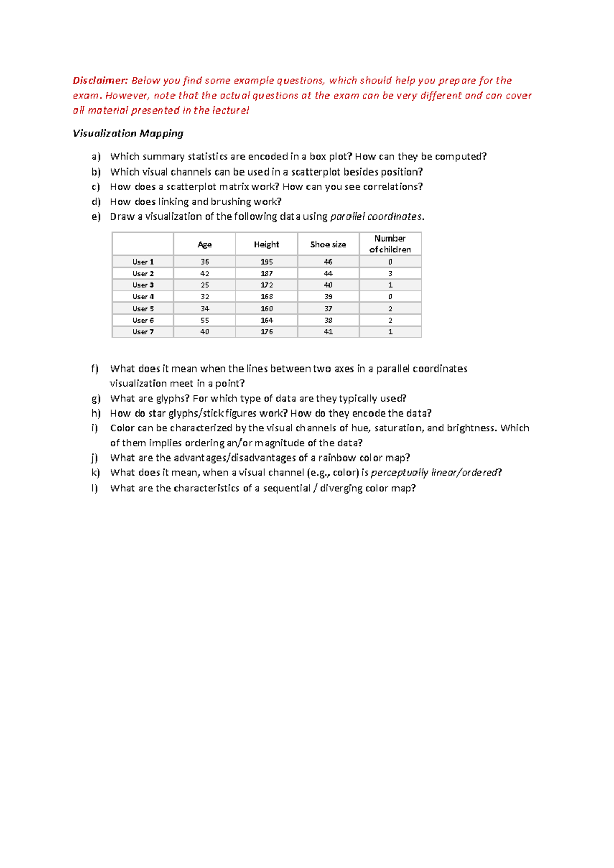 11-questions - sample questions - Disclaimer: Below you find some ...