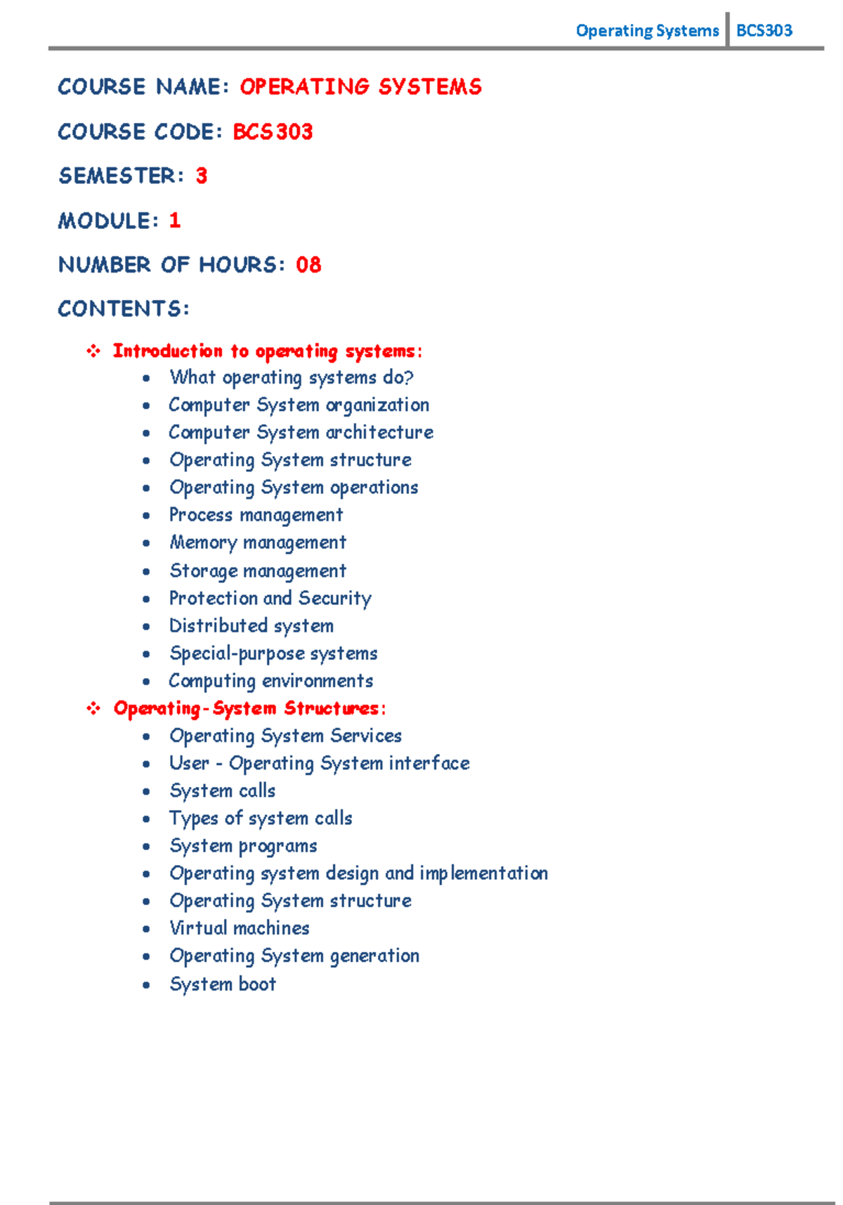 BCS303 Operating Systems Module 1 Study Notes - Studocu