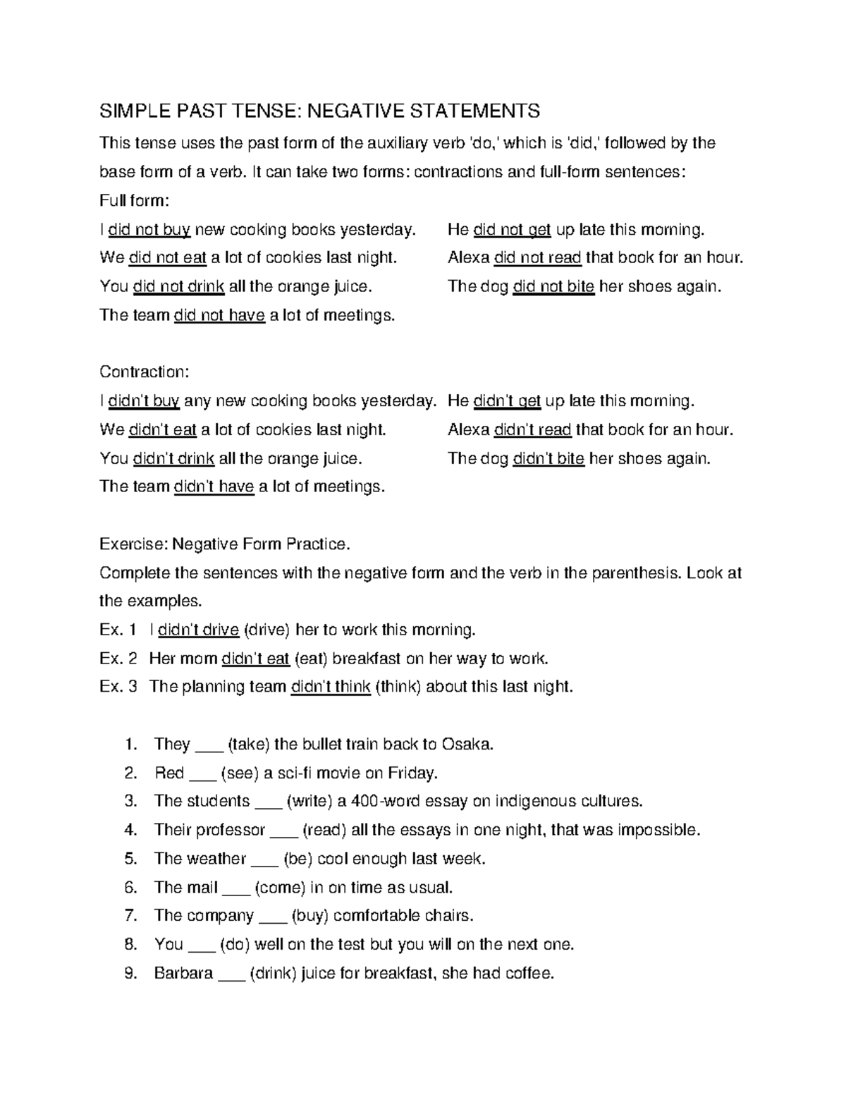 15. Simple PAST Tense Negative Statements - SIMPLE PAST TENSE: NEGATIVE ...