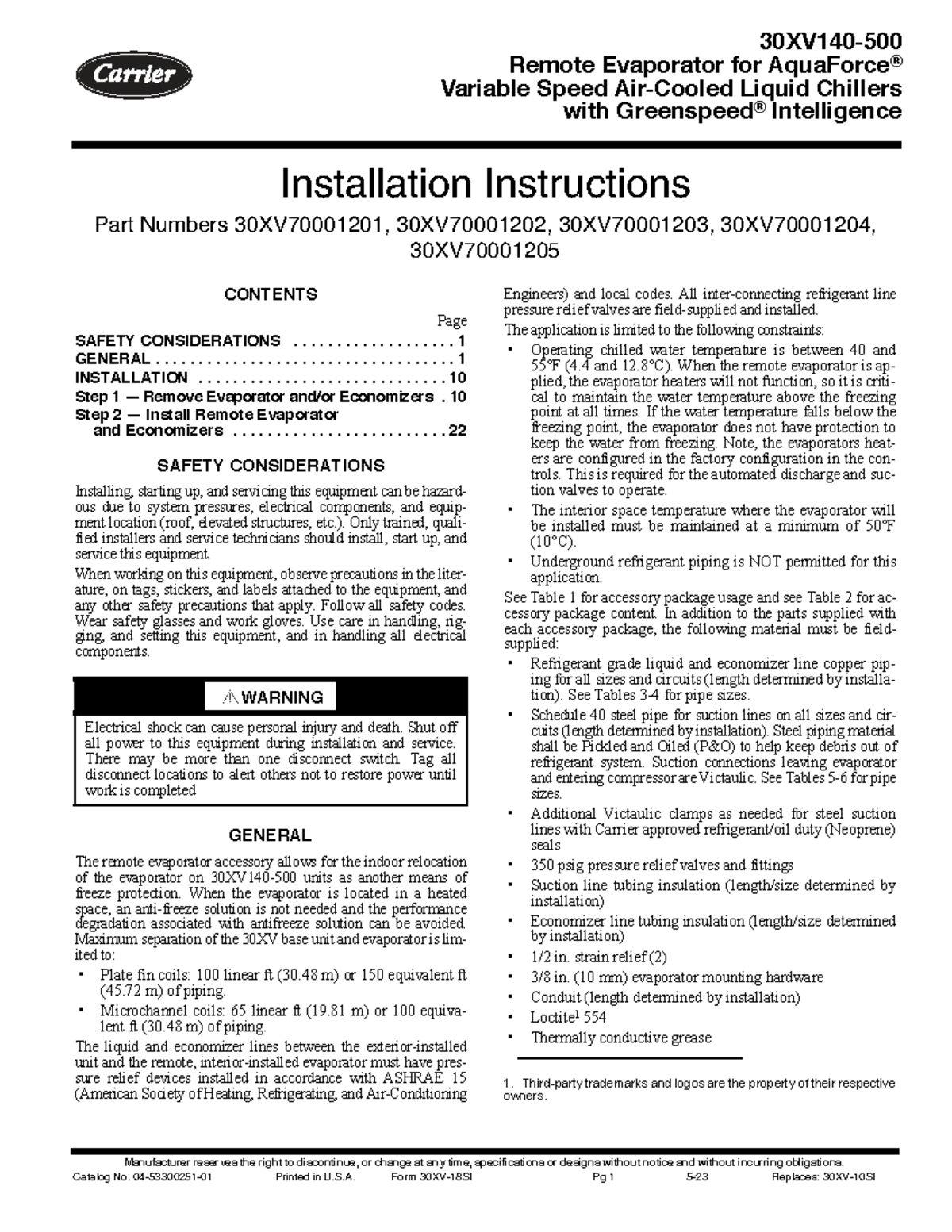 30XV-18SI - Remote Evaporator Installation Instructions for Liquid ...