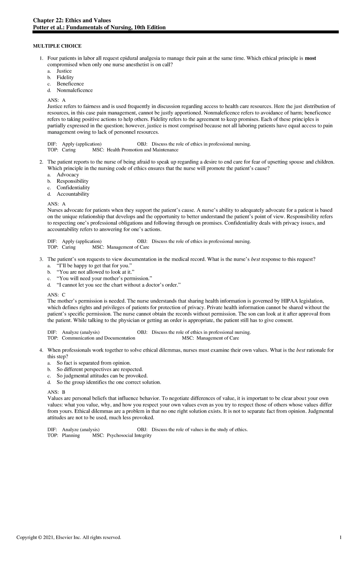 Exam View - Chapter 38 - Fundamentals of Nursing - Chapter 38: Activity ...