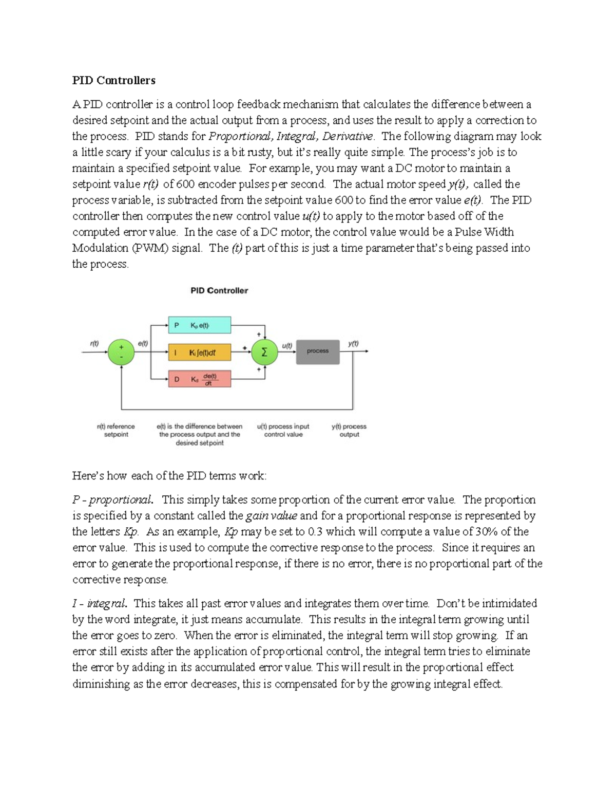 PID Controllers for Motor Control - Programming Insights - Studocu