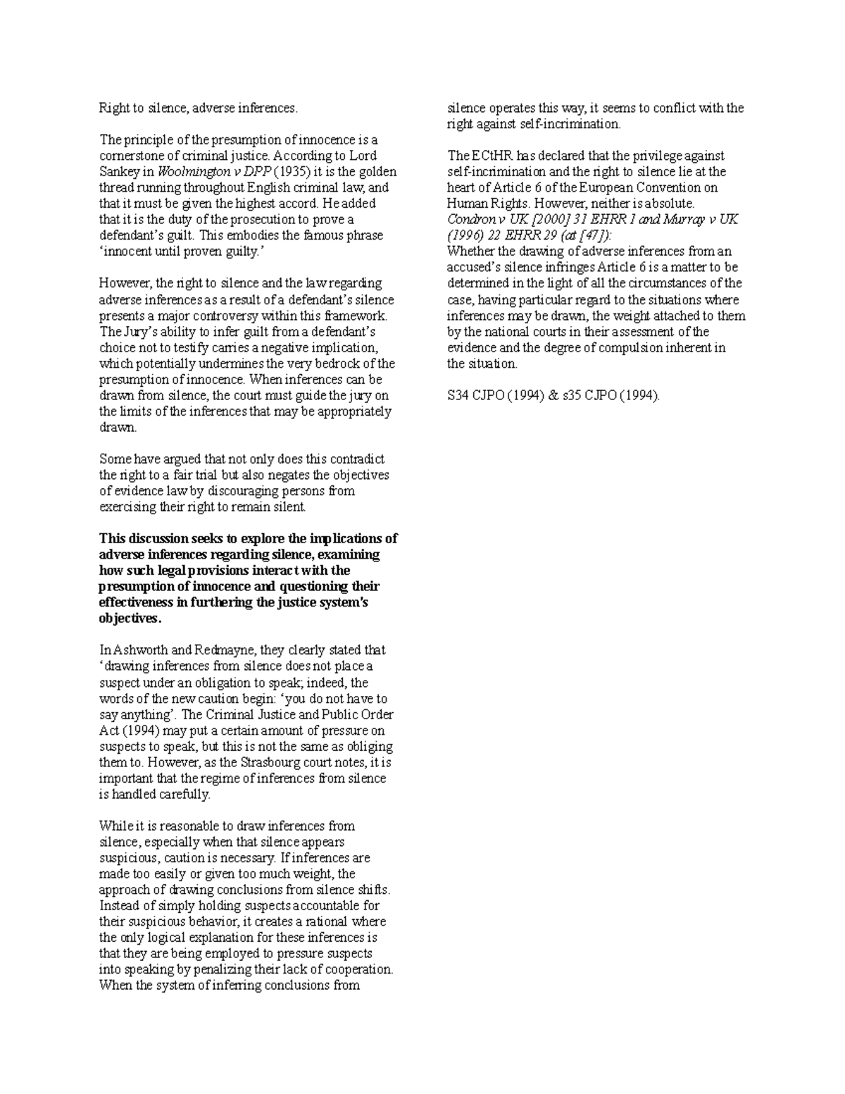 Adverse Inferences and the Right to Silence: Legal Implications - Studocu