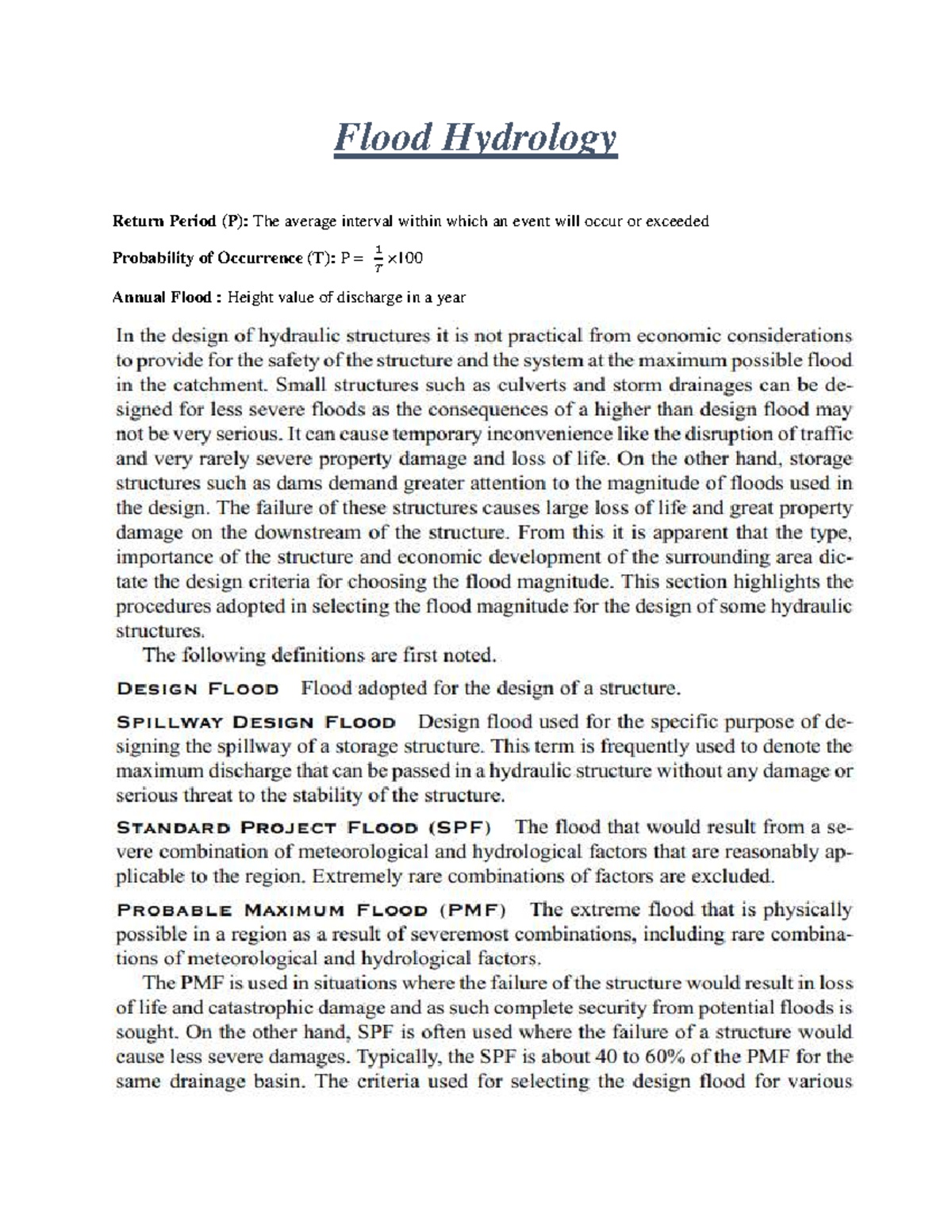 Flood Hydrology: Return Period, Risk & Reliability Analysis (MATH ...