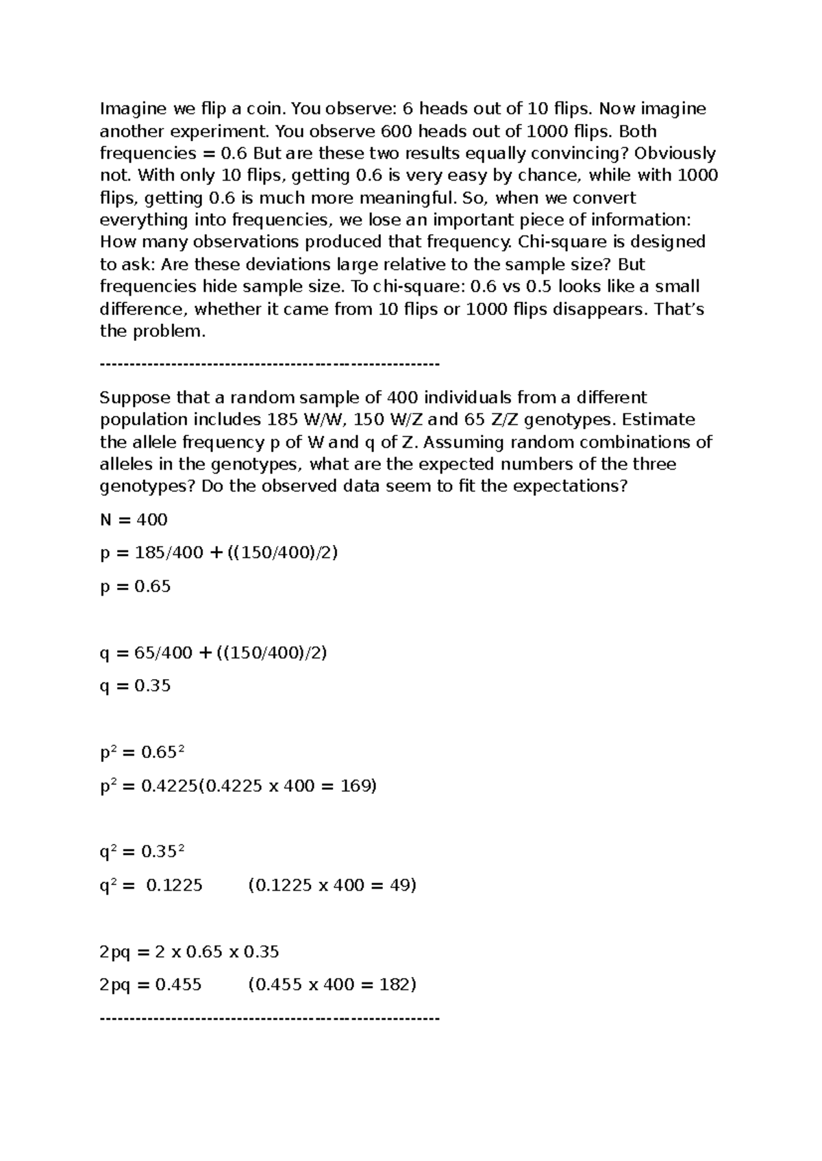 Genotypic Frequencies vs Actual Numbers: Analysis of HWE Expectations ...