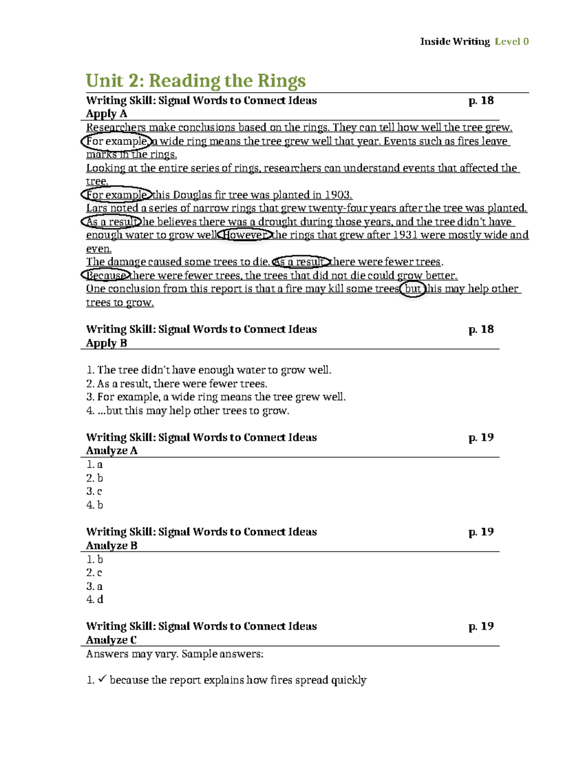 IW0 U2: Reading Tree Rings & Writing Skills on Signal Words - Studocu