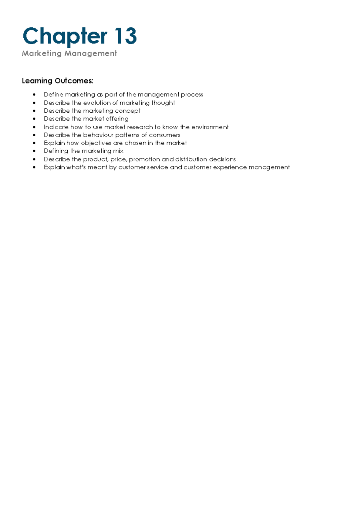 Chapter 13: Marketing Management - Key Concepts and Learning Outcomes ...
