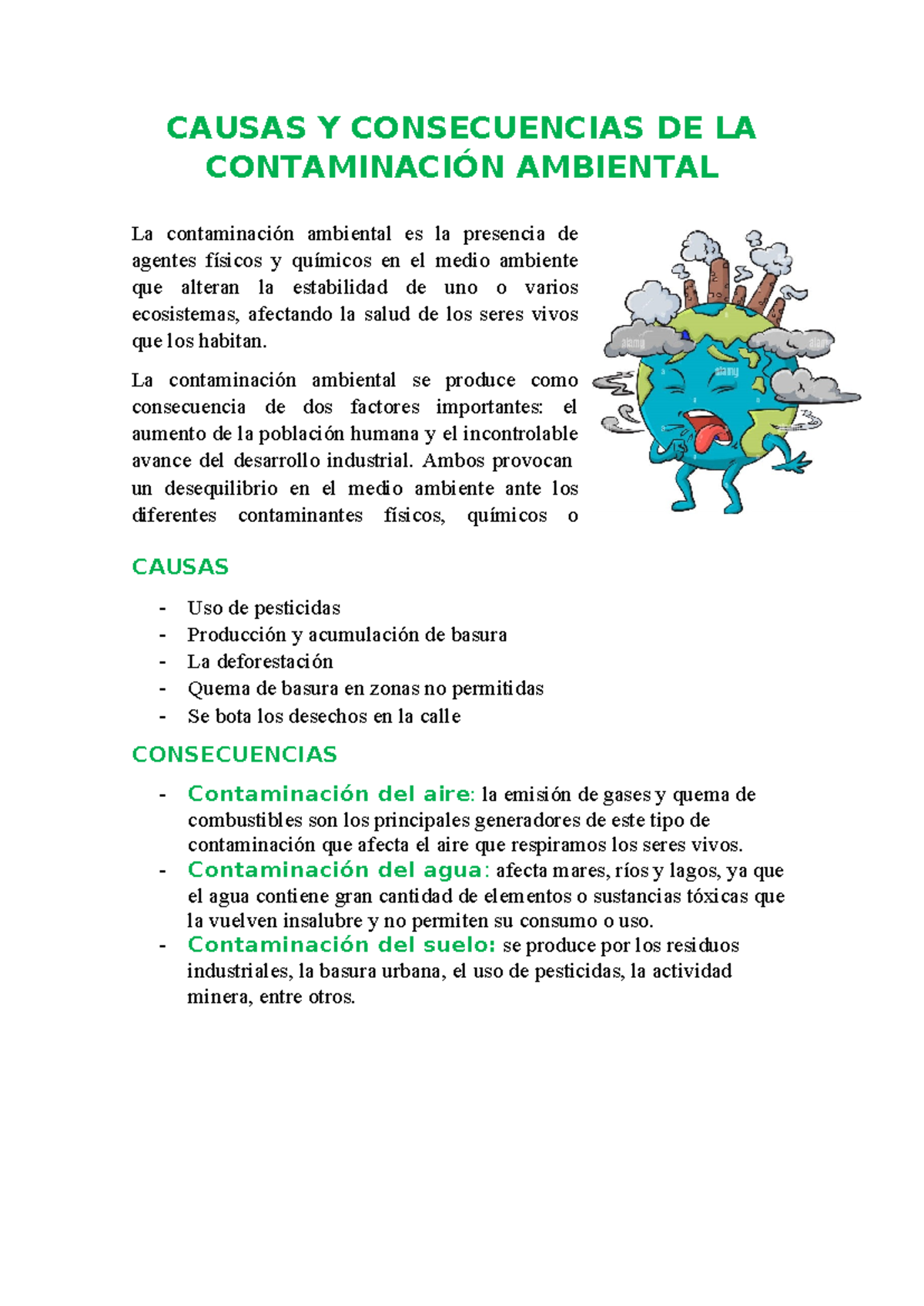 Causas y Consecuencias de la Contaminación Ambiental: Análisis Profundo - Document Preview