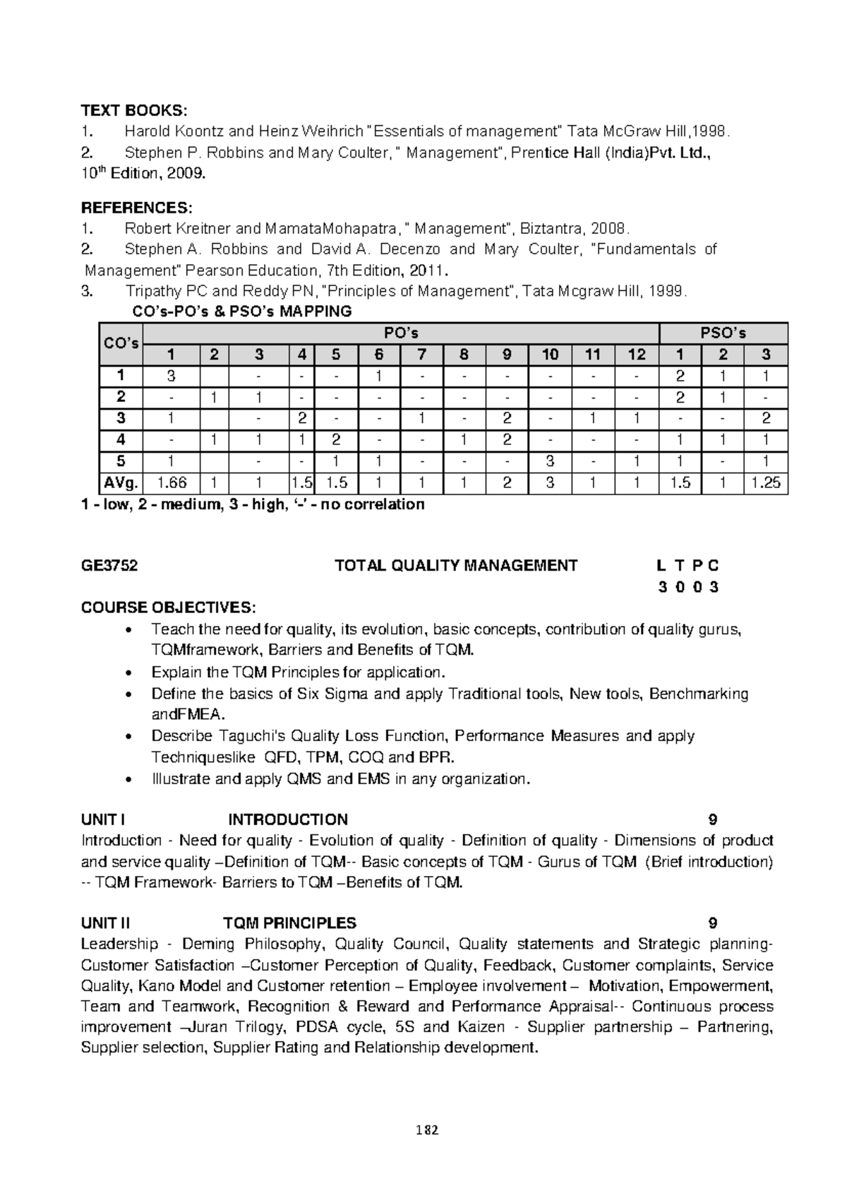 GE3752 Total Quality Management Syllabus Overview - Studocu