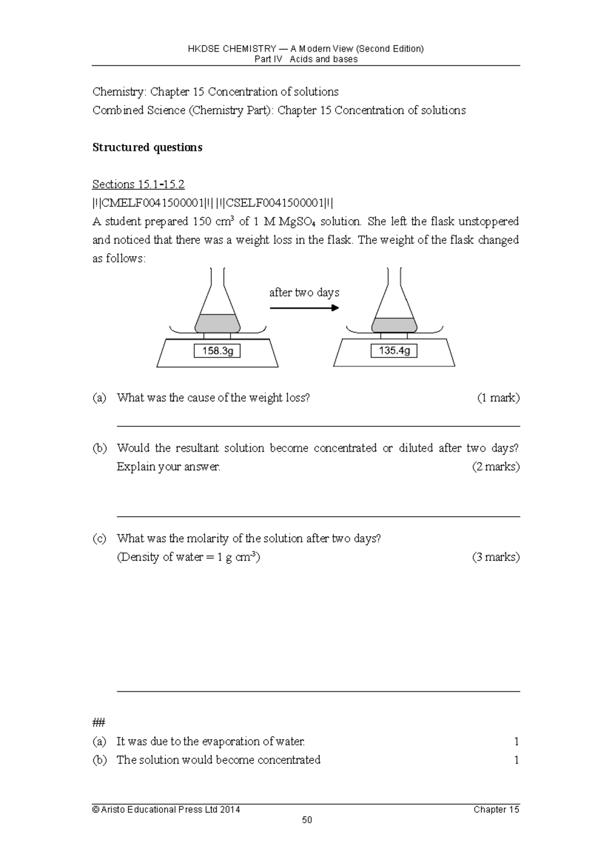 Chapter 15 Structured Questions on Concentration of Solutions and Acids ...