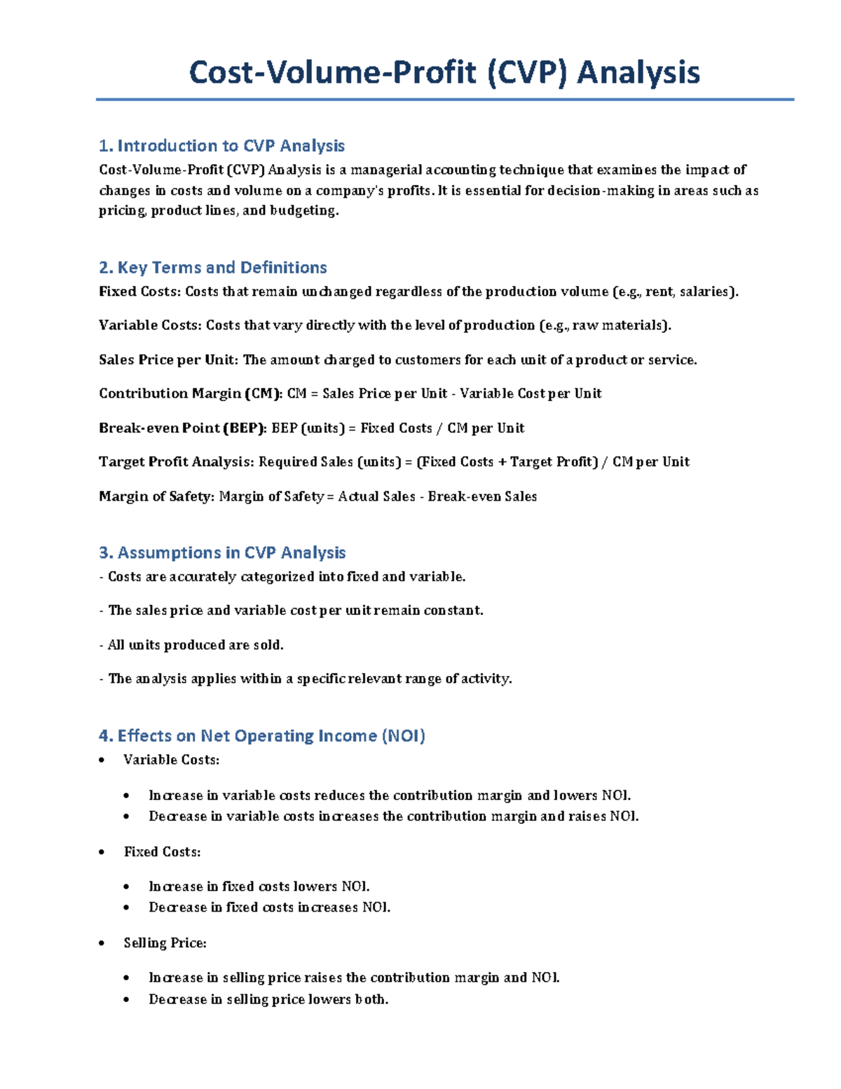 Cost volume profit (CVP) analysis - Cost-Volume-Profit (CVP) Analysis 1 ...
