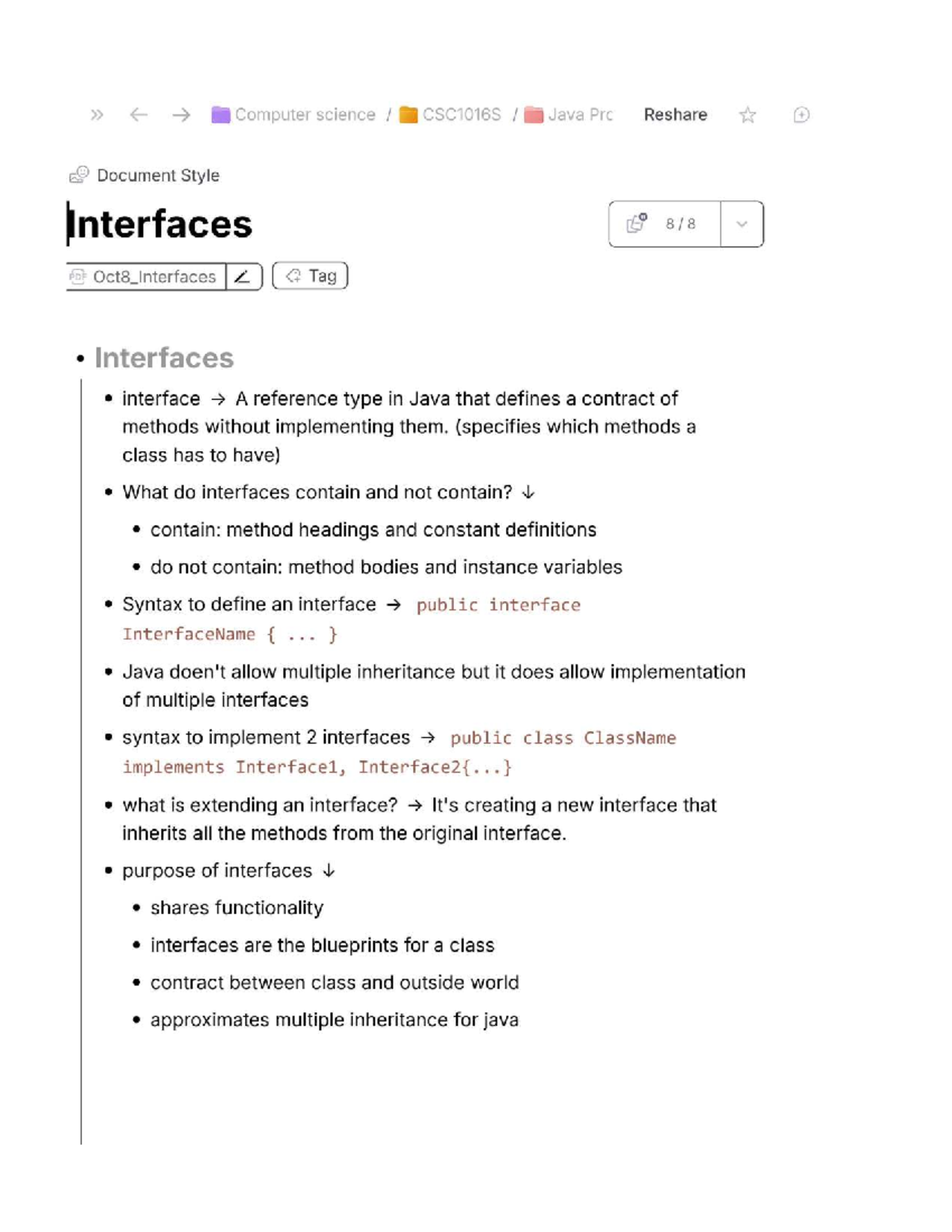 Interfaces Notes CSC1016S: Understanding Java Interfaces and Abstract ...
