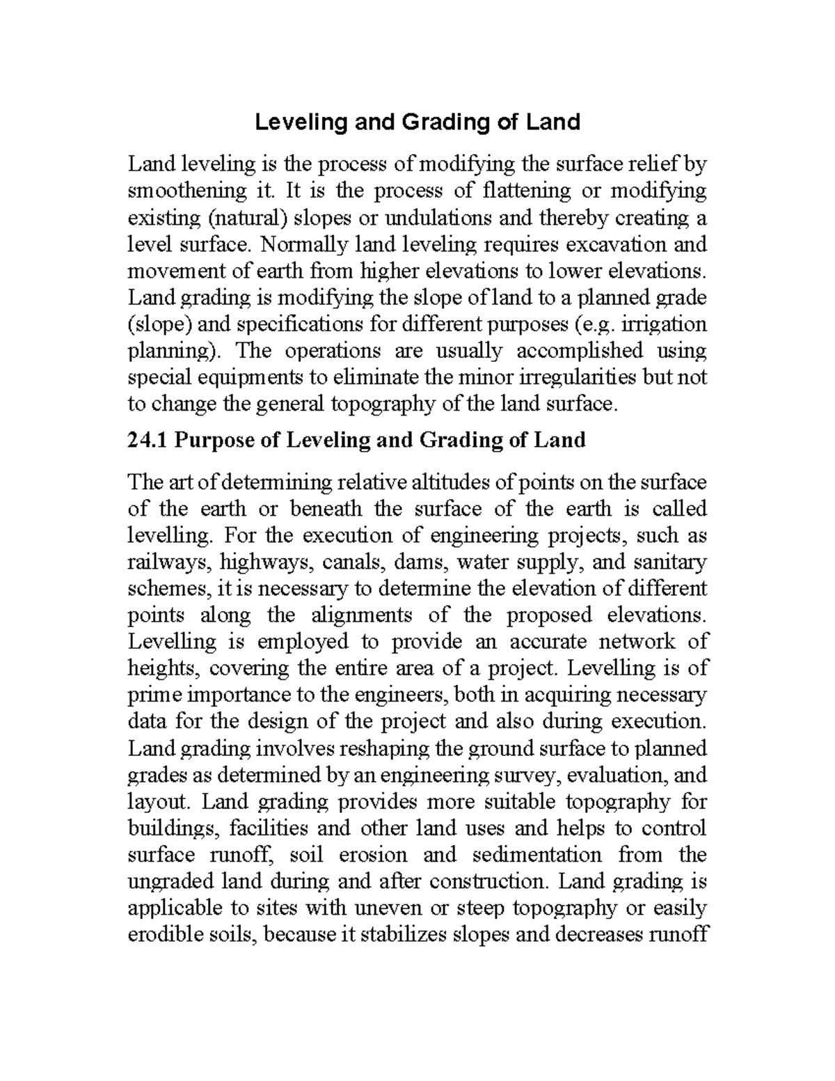 Leveling and Grading of Land - qurilish materiallari - Studocu