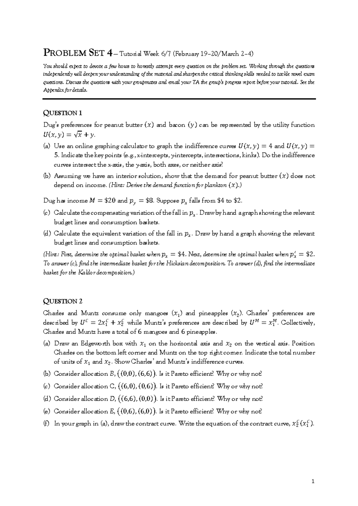 Problem Set 4 - Lecture Notes (EC2101 Semester II) - Studocu