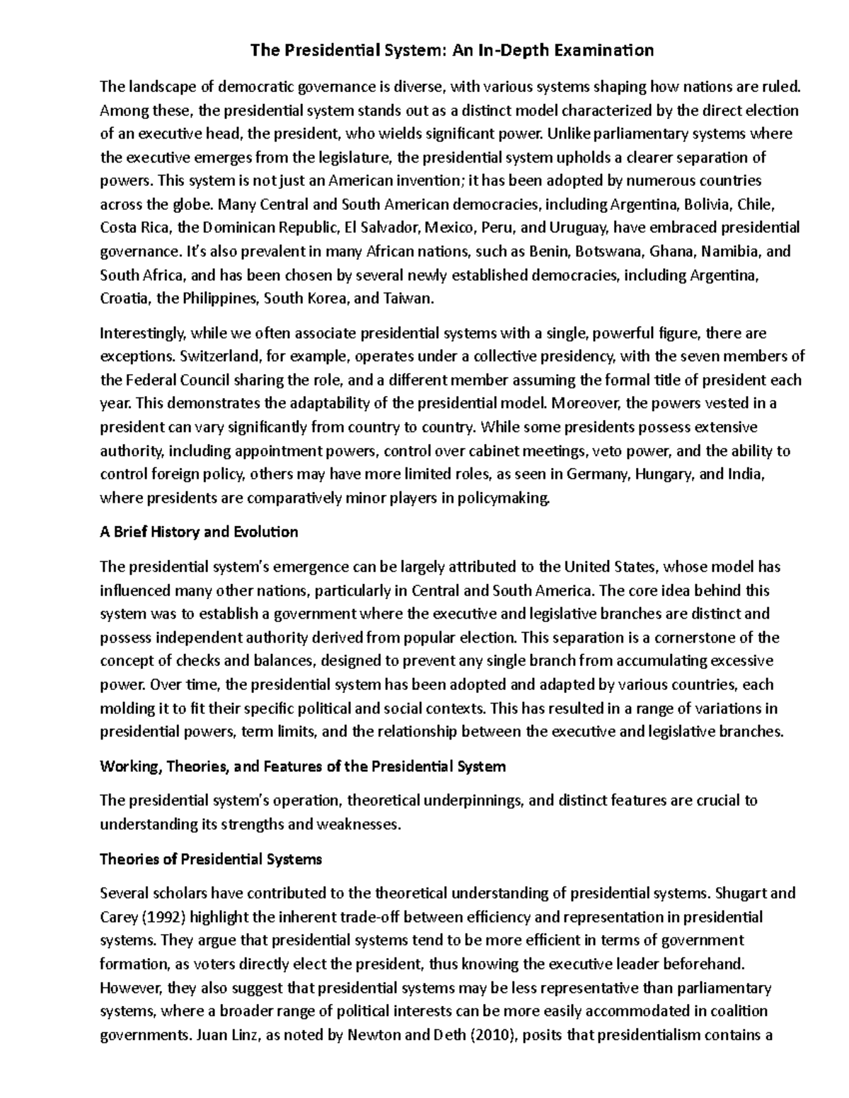 Presidential & Parliamentary Systems: A Comparative Analysis - Studocu