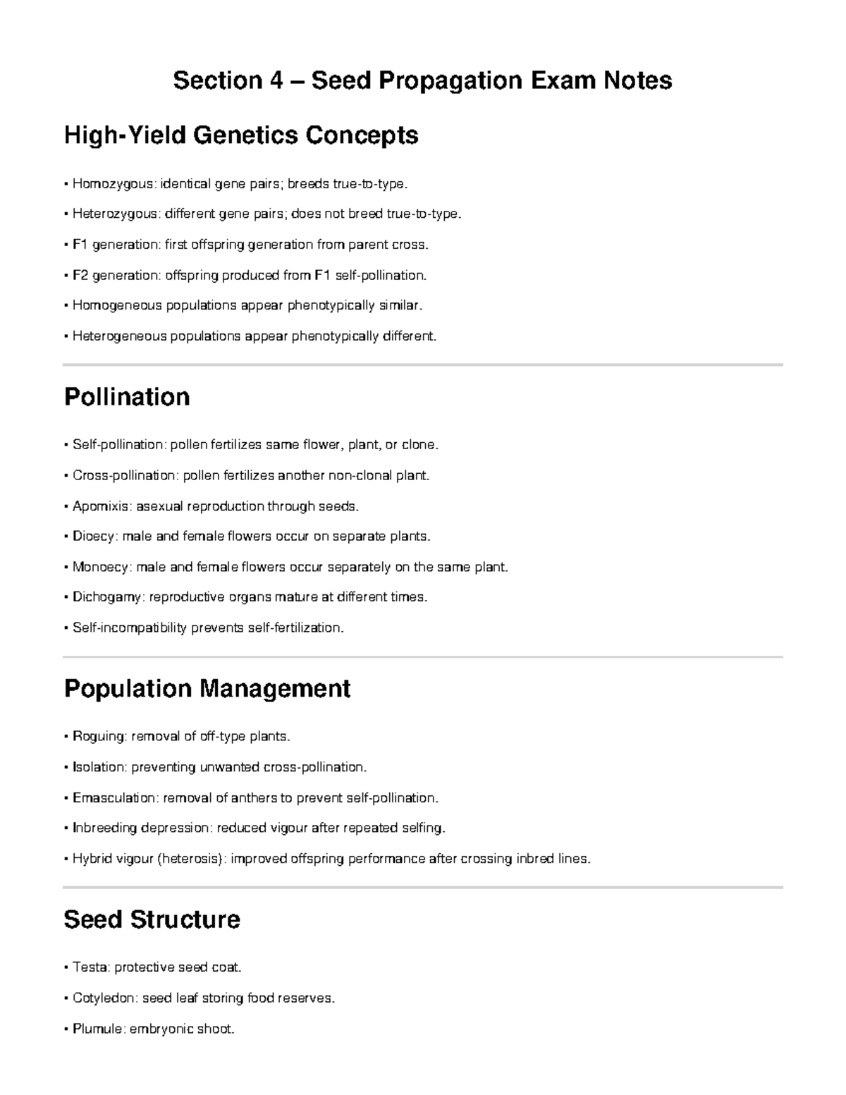 Genetics Concepts in Seed Propagation Exam Notes (Section 4) - Studocu