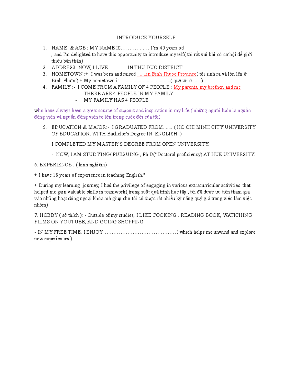 Personal Introduction Essay - ENG101 - My Background and Experience ...