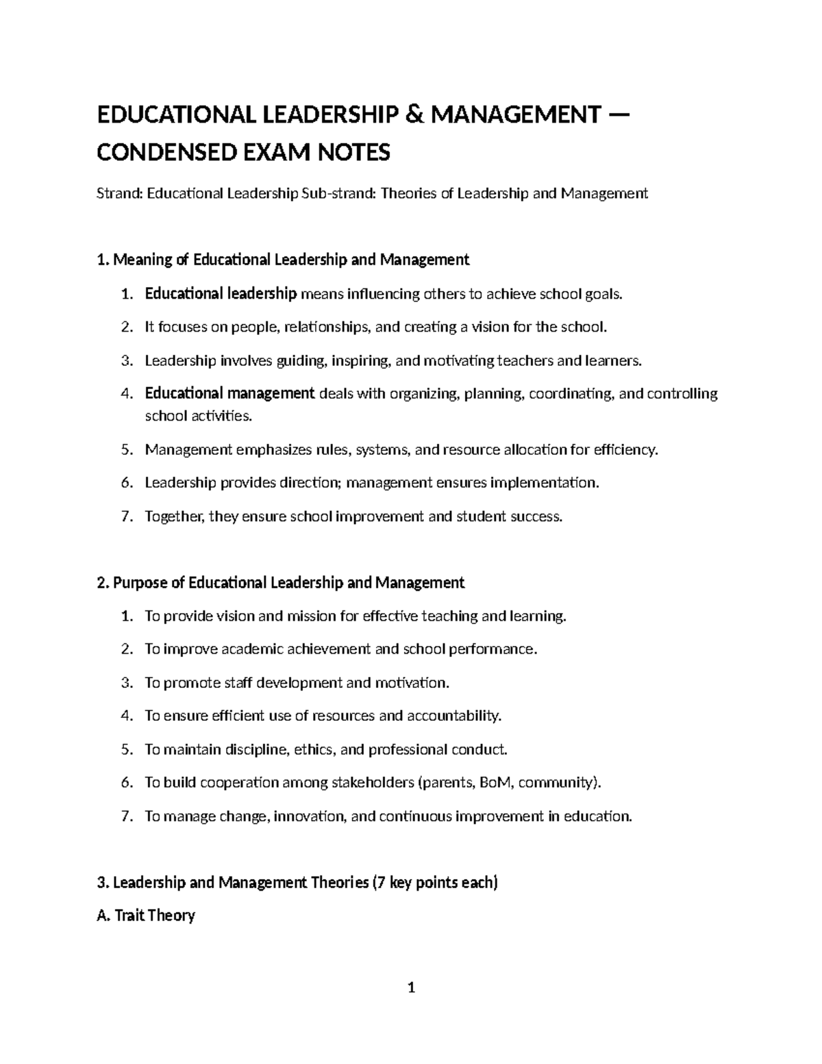 EDUCATIONAL LEADERSHIP MANAGEMENT FINAL EXAM NOTES - Studocu