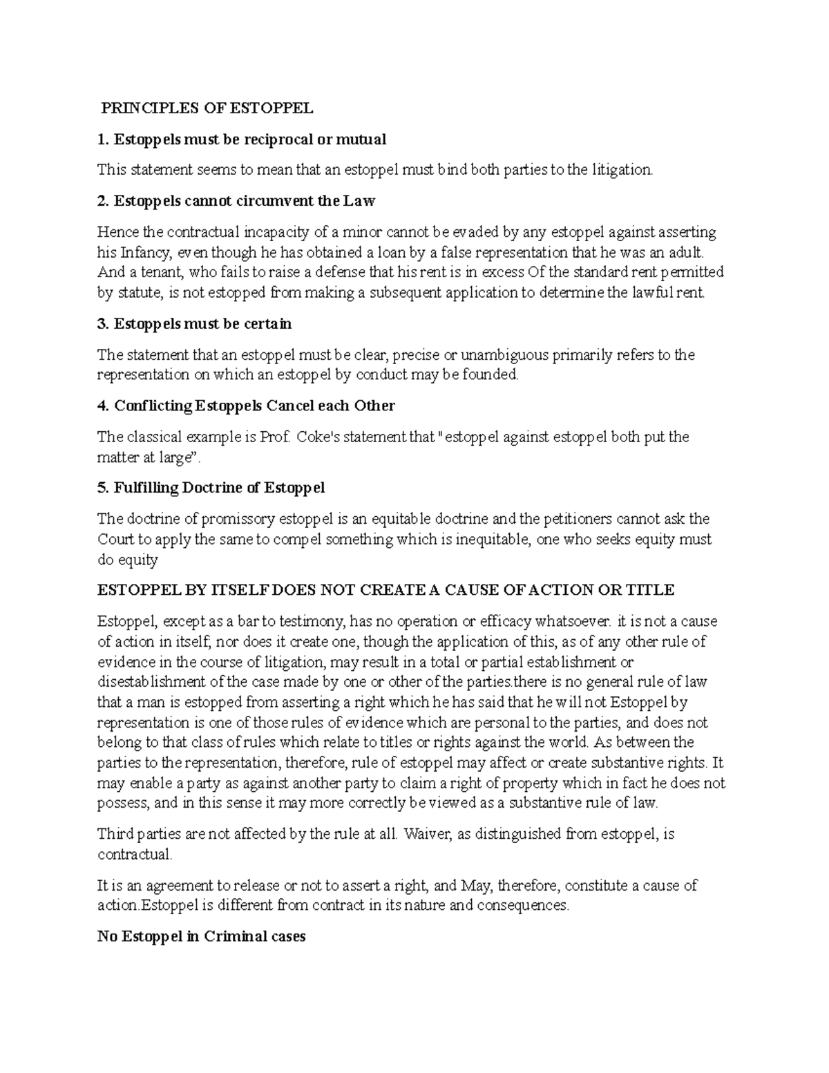 Principles of Estoppel: Key Concepts and Legal Implications - Studocu