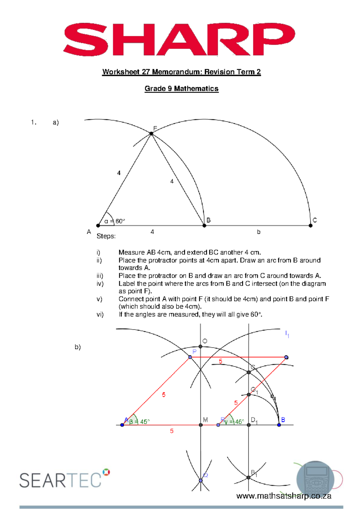 Worksheet 27 Term 2 Revision Memorandum: Grade 9 Maths Guide - Studocu