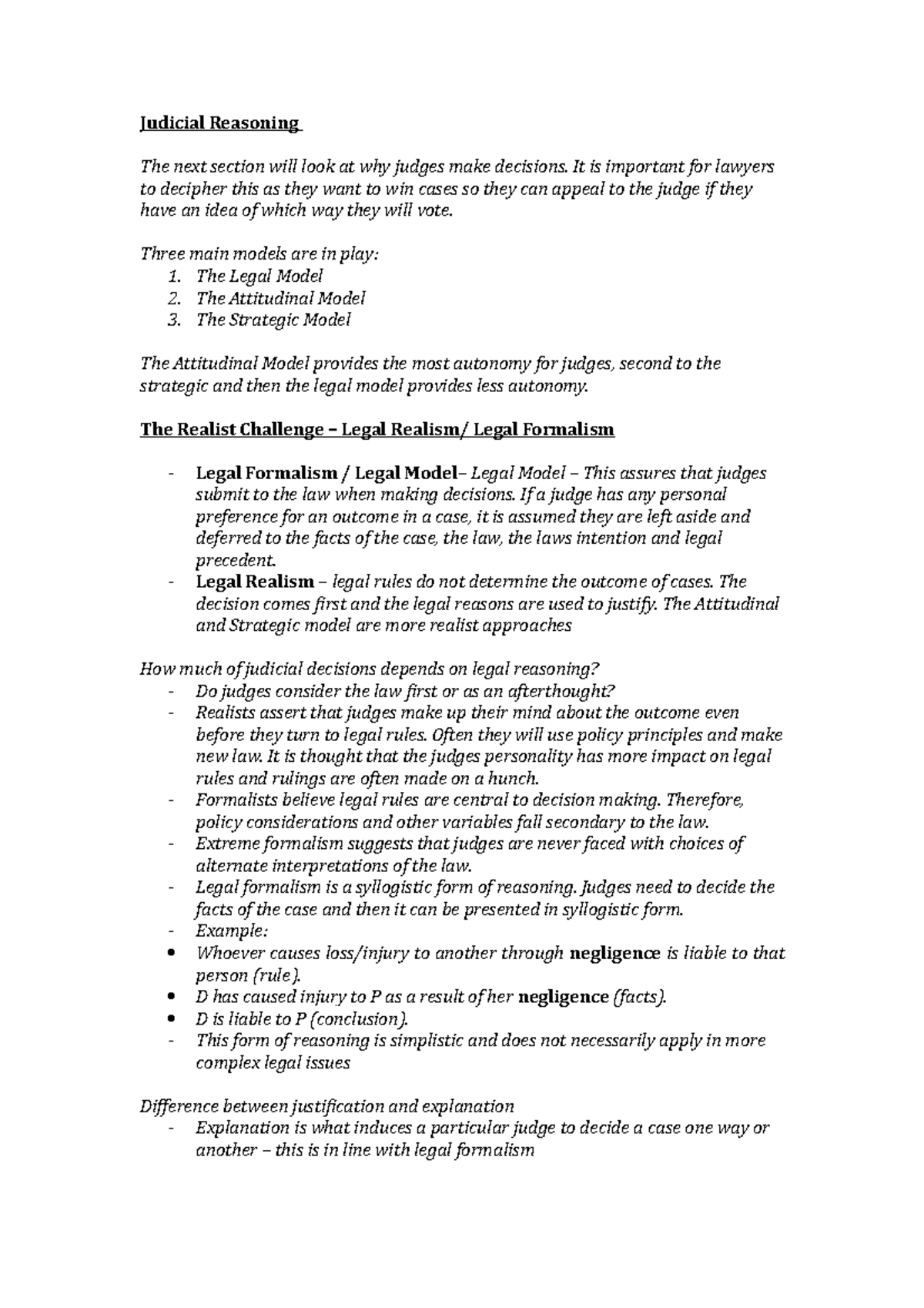 Legal Theory Notes 2 - Course summary covering case law and key ...