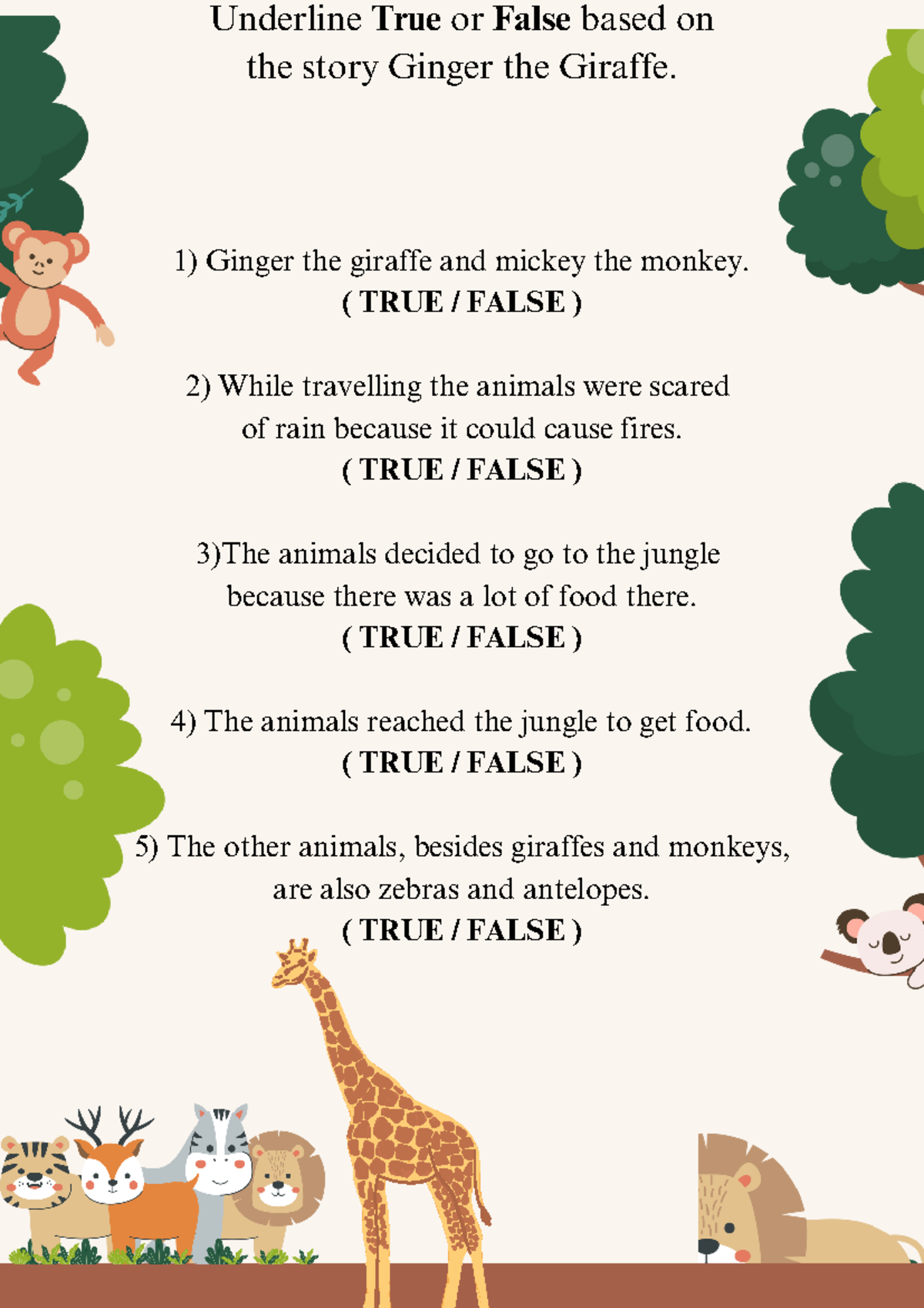 Green and Brown Playful Animal Zoo Illustrative Page Border - 1) Ginger ...