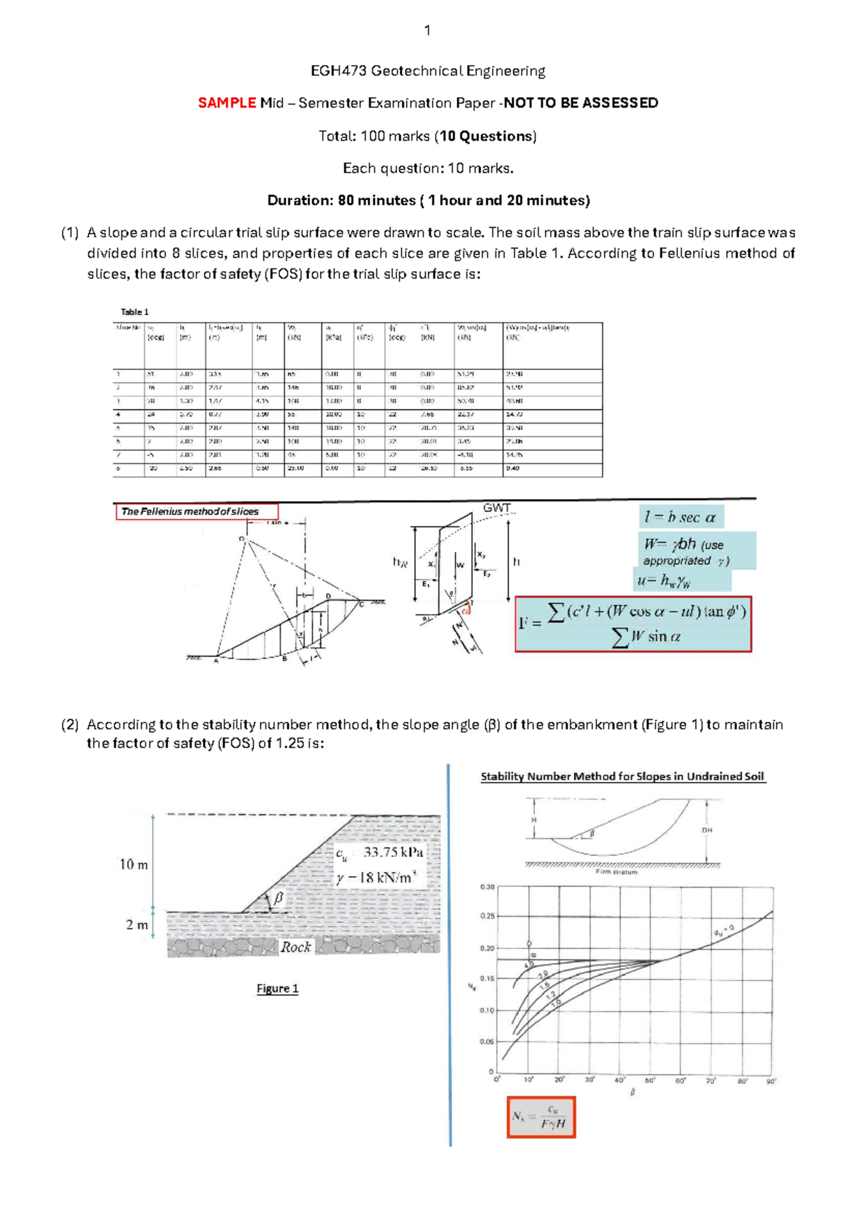 1 EGH473 Geotechnical Engineering Mid-Sem Exam Paper Sample - Studocu