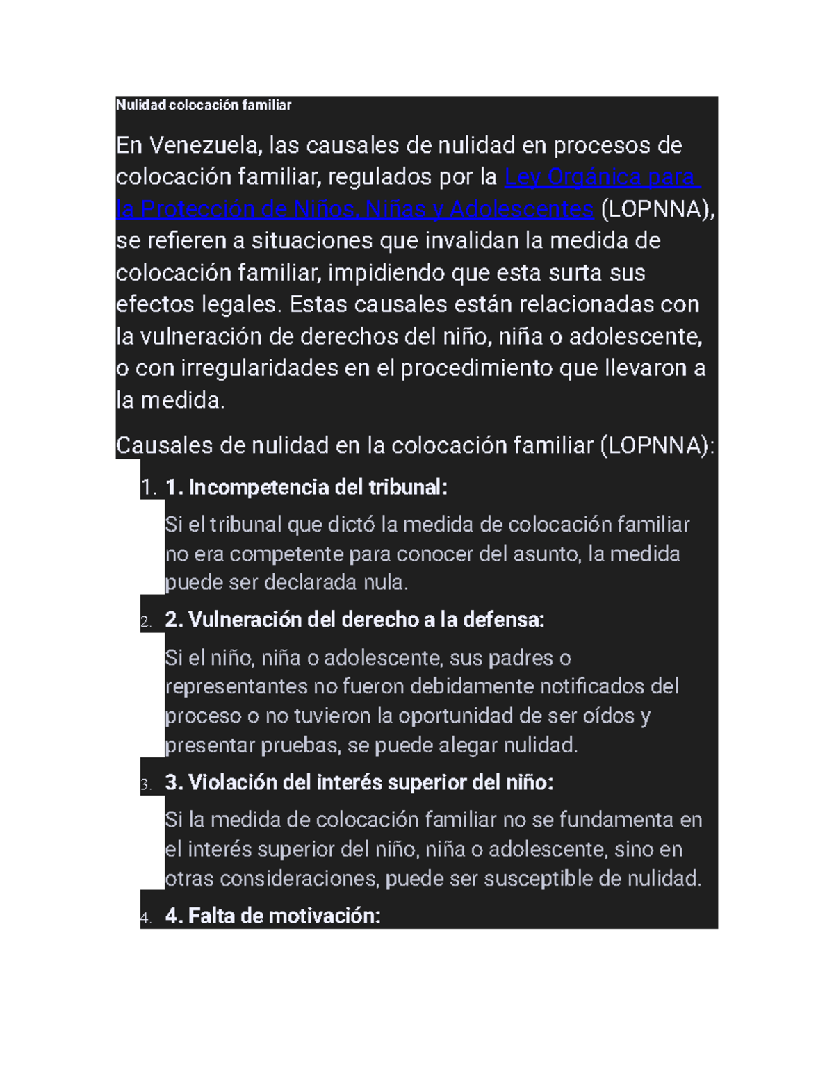 Causales de Nulidad en Colocación Familiar según LOPNNA - Studocu, image size:1200x1553