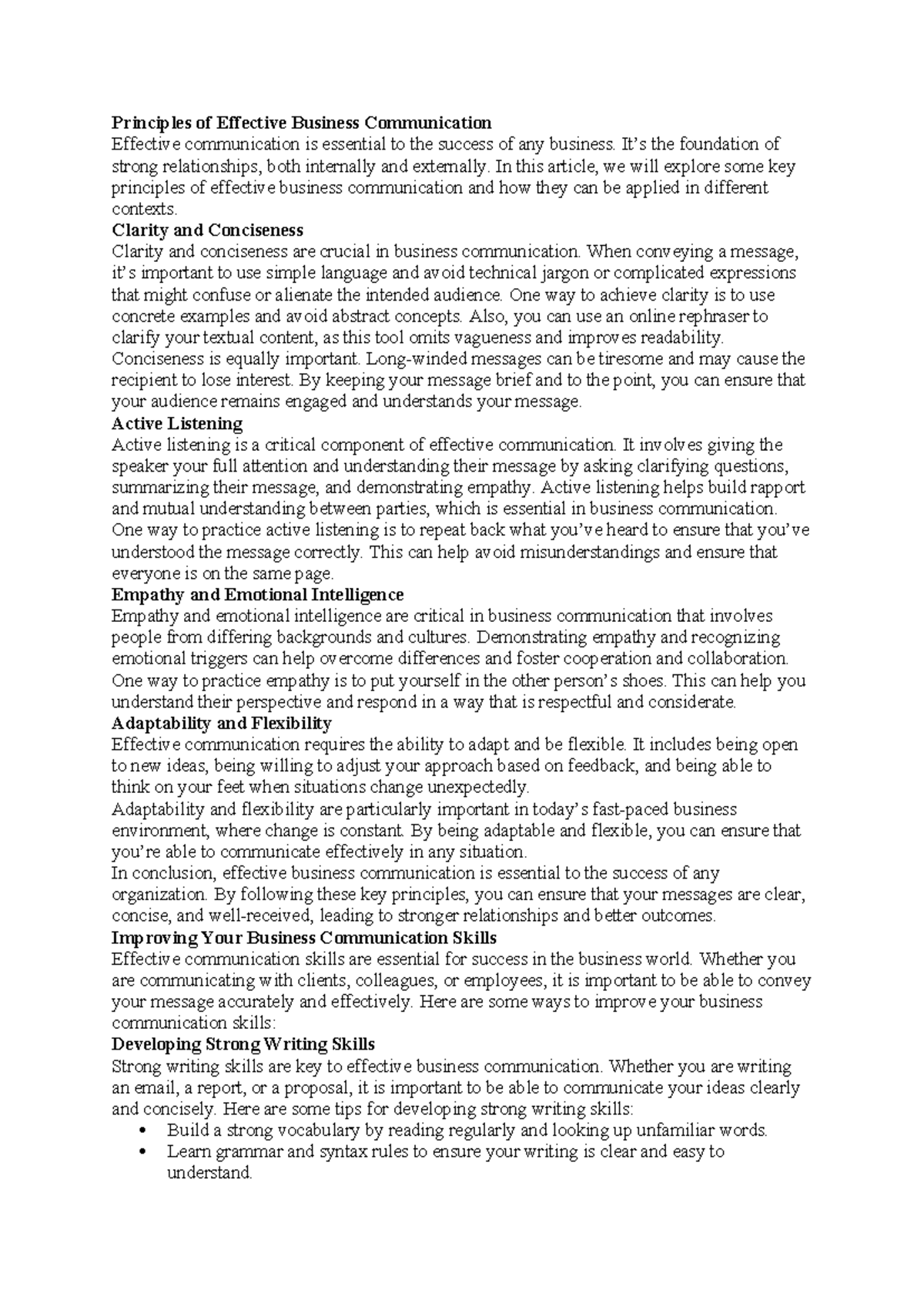 Effective Business Communication Principles and Skills - Studocu