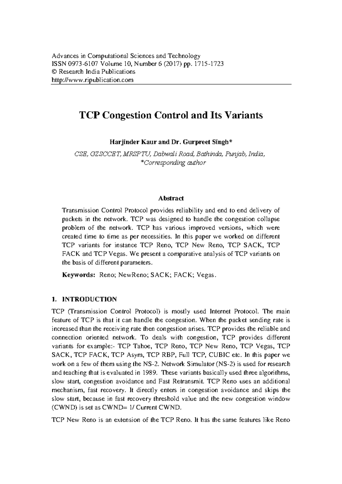 CSE Unit 5 - TCP Congestion Control: Analysis of Variants - Studocu