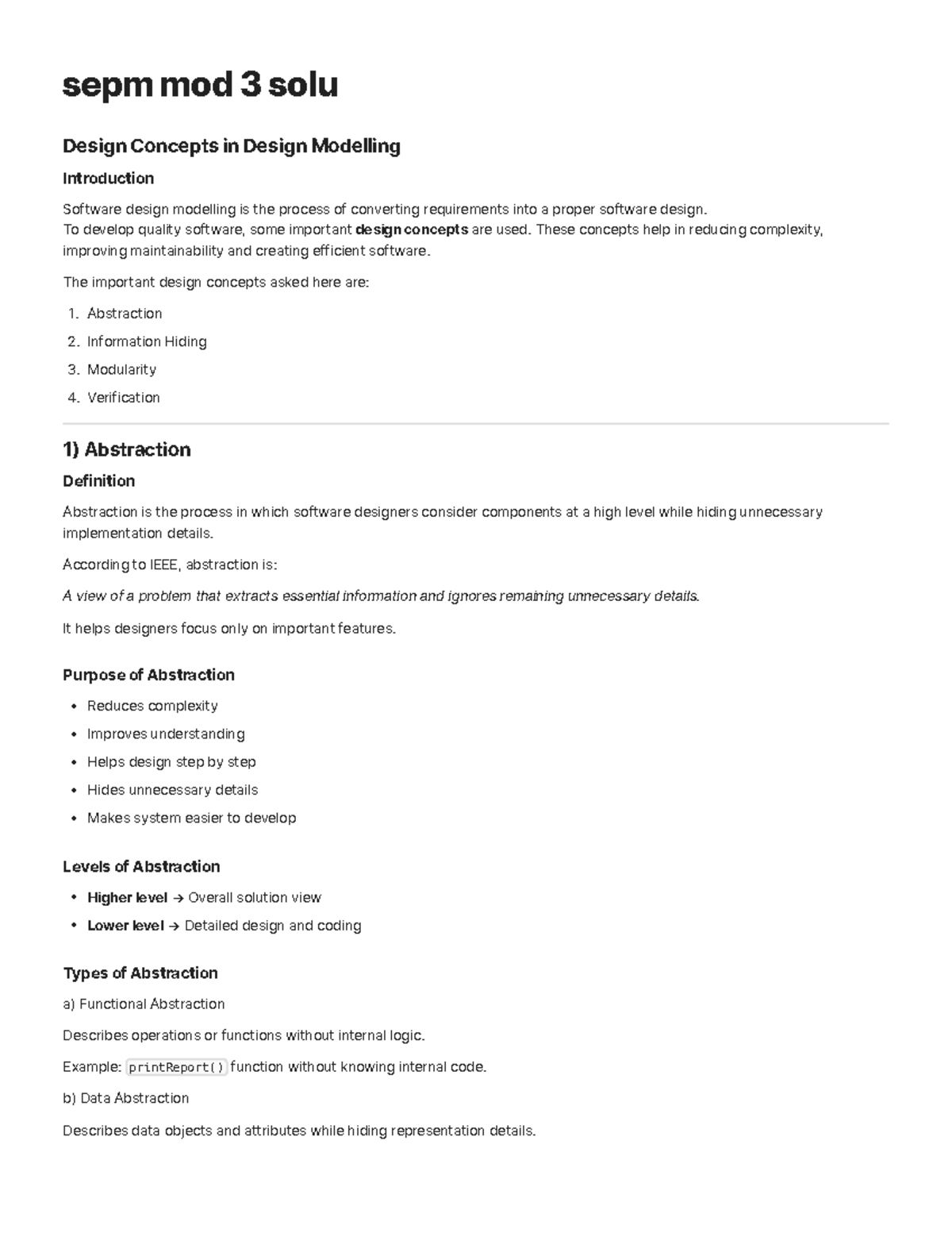 SEPM MOD 3 Solutions - Design Concepts in Software Modelling - Studocu