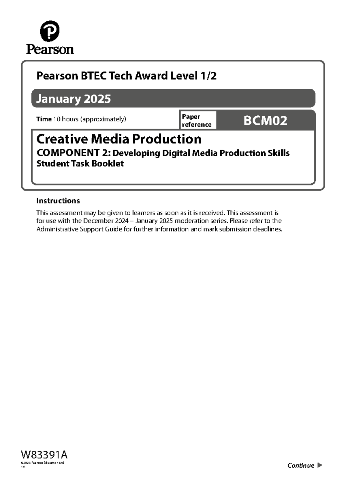 W83391 BTEC L1/L2 Creative Media Production Unit 2 Task Booklet Jan ...