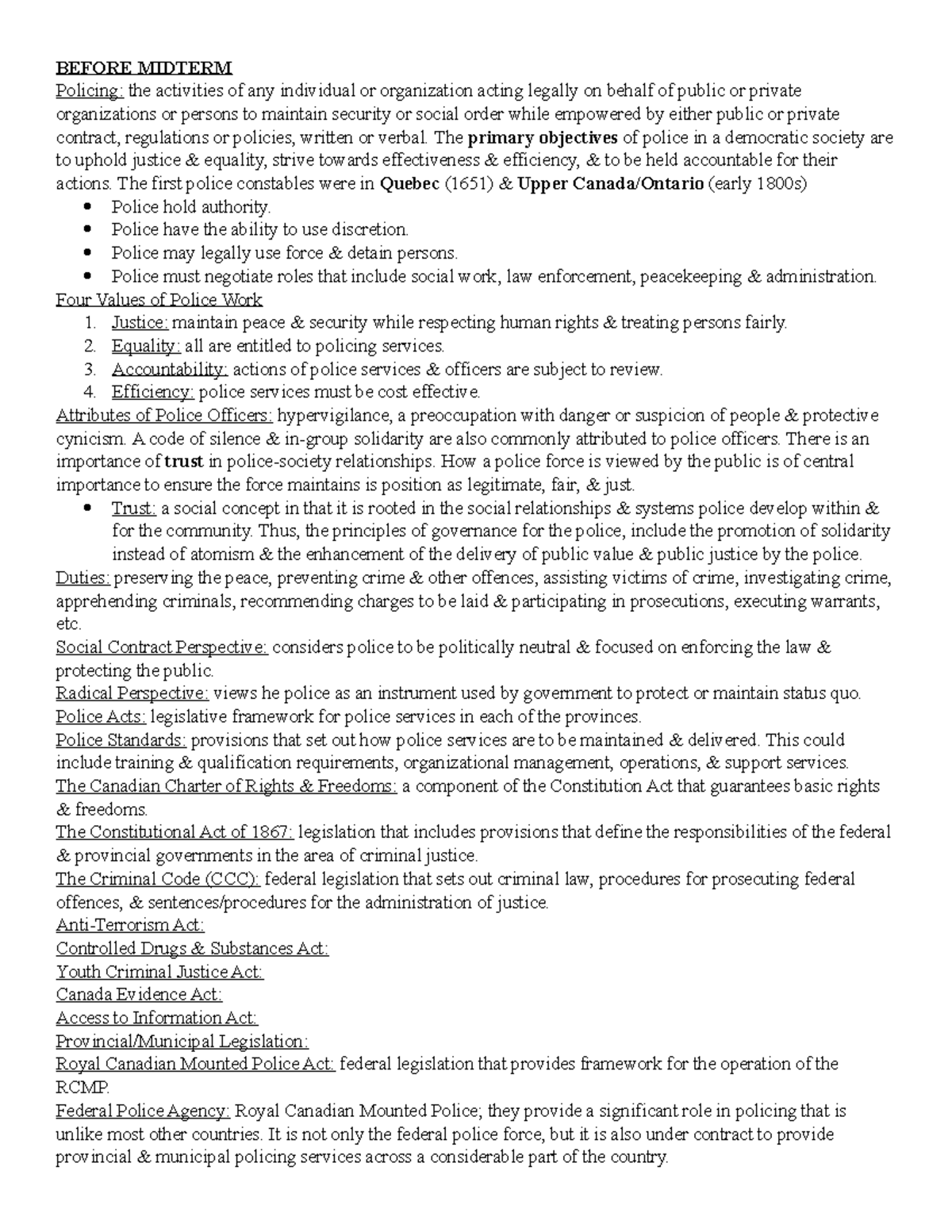 Policing Overview and Key Concepts for Midterm Exam (CRIM 220) - Studocu