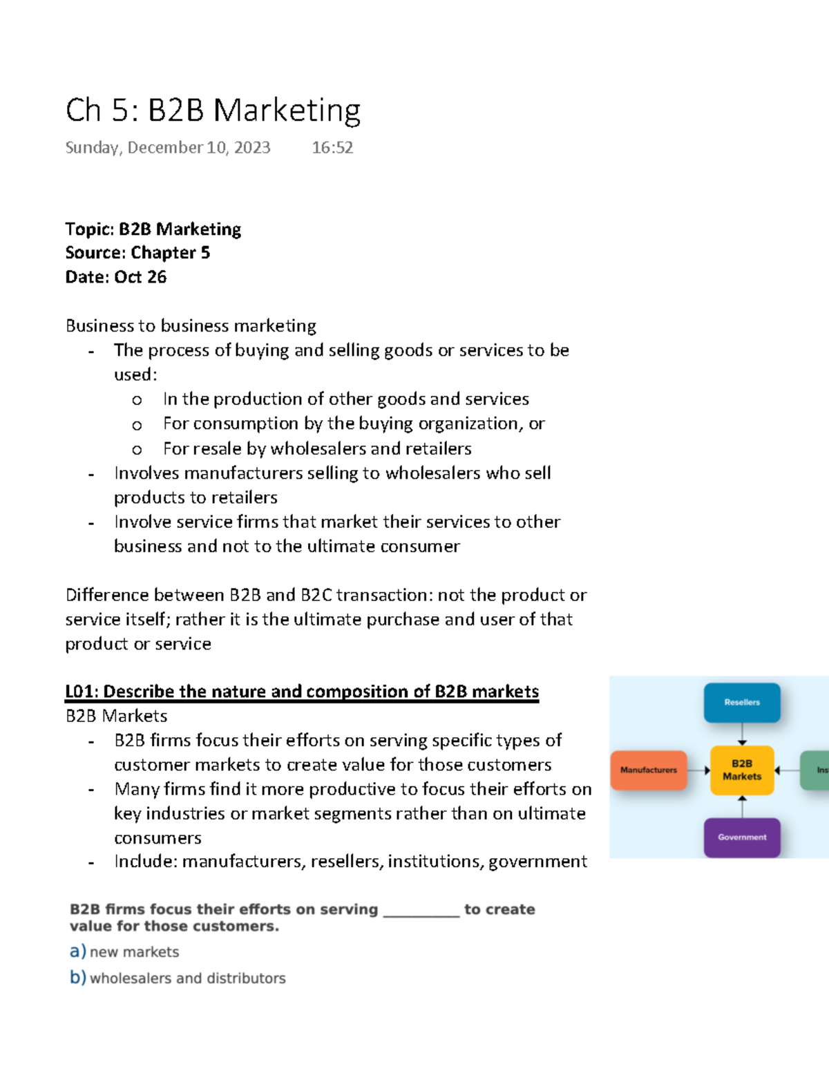 Ch 5 B2B Marketing - Comprehensive Study Notes for Exam Prep - Studocu