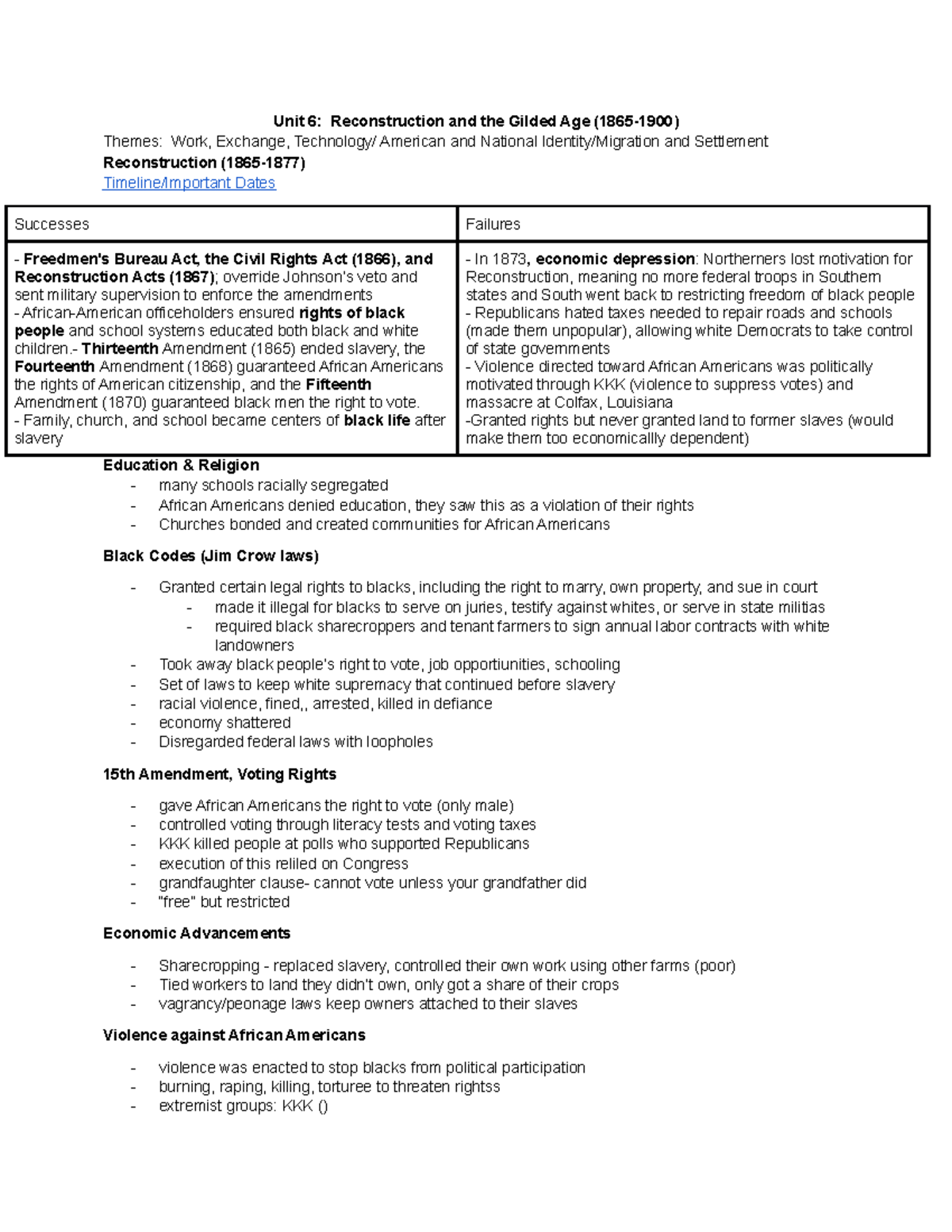 Apush Unit 6 Review - Unit 6: Reconstruction and the Gilded Age (1865 ...