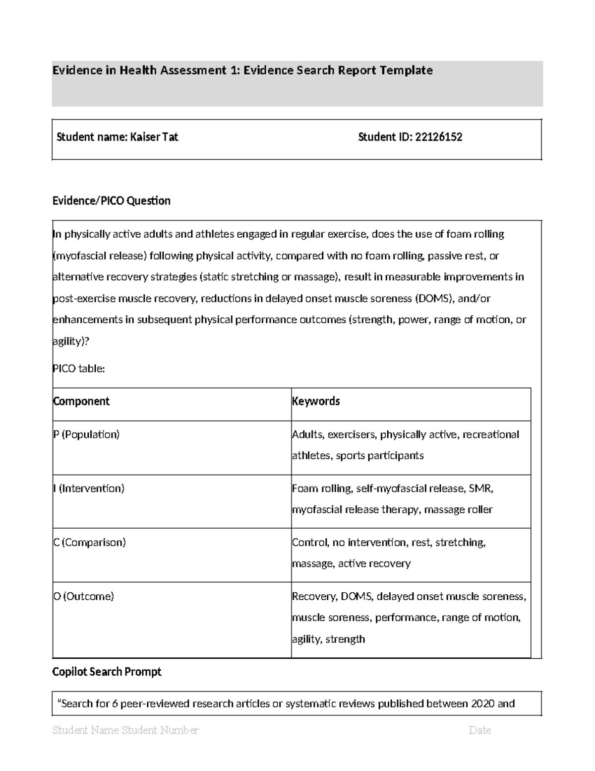 Evidence Search Report: Foam Rolling & Muscle Recovery in Physically ...