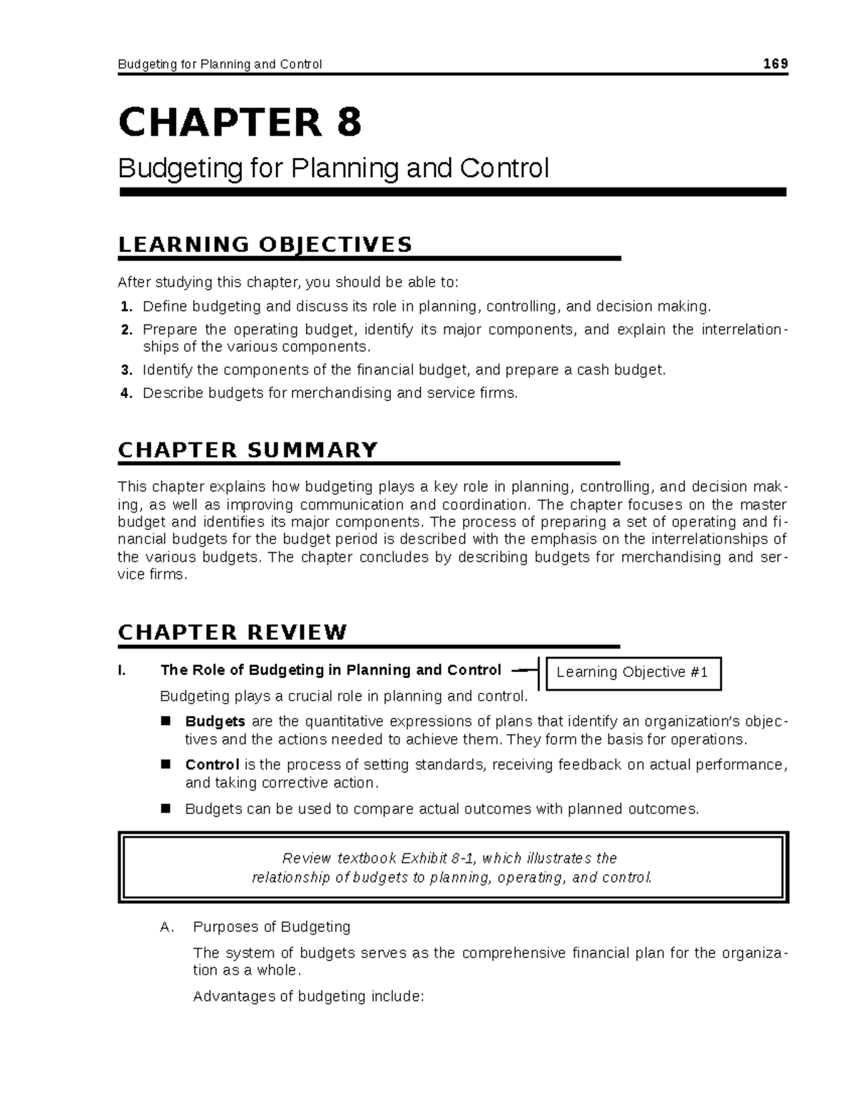 Accounting Chapter 8 - Budgeting for Planning and Control - Studocu