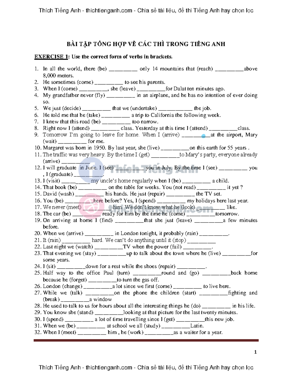 BAI TP TNG HP V CAC THI Trong TING - 1 EXERCISE 1. 2. 3. 4. 5. 6. 7. 8 ...