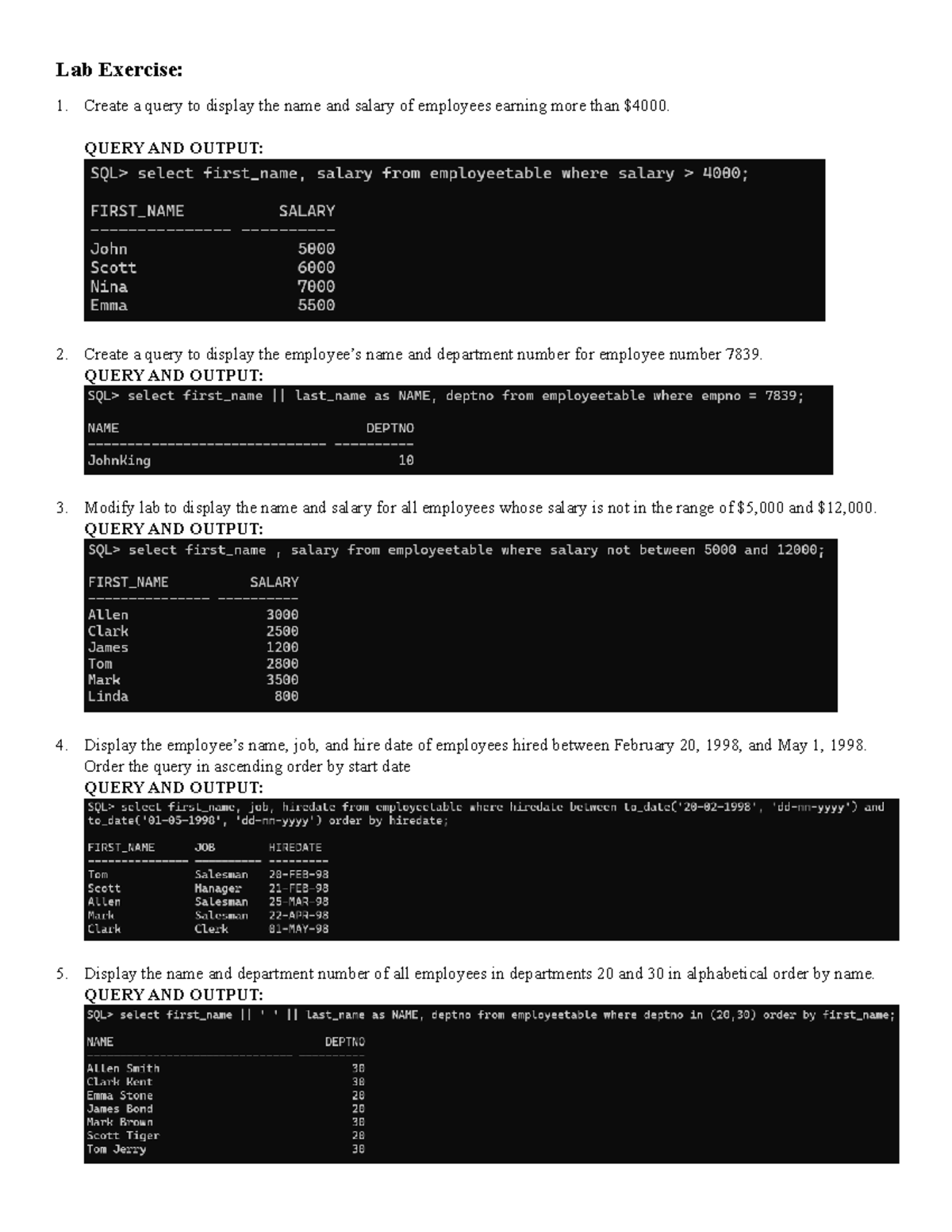 LAB02 - Assignment: SQL Queries for Employee Data Analysis - Studocu