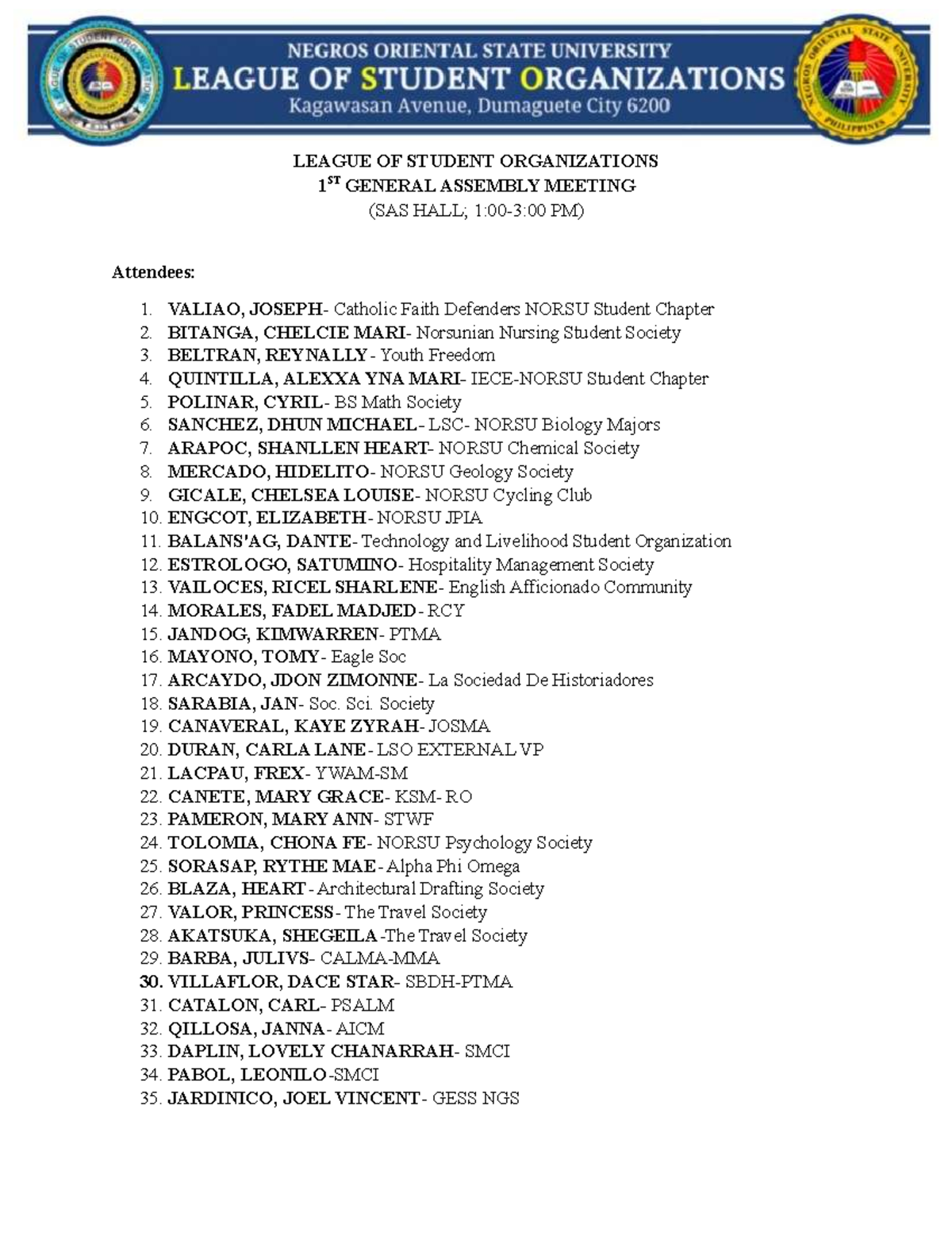 SAS PM 1st General Assembly Meeting Minutes - League of Student ...