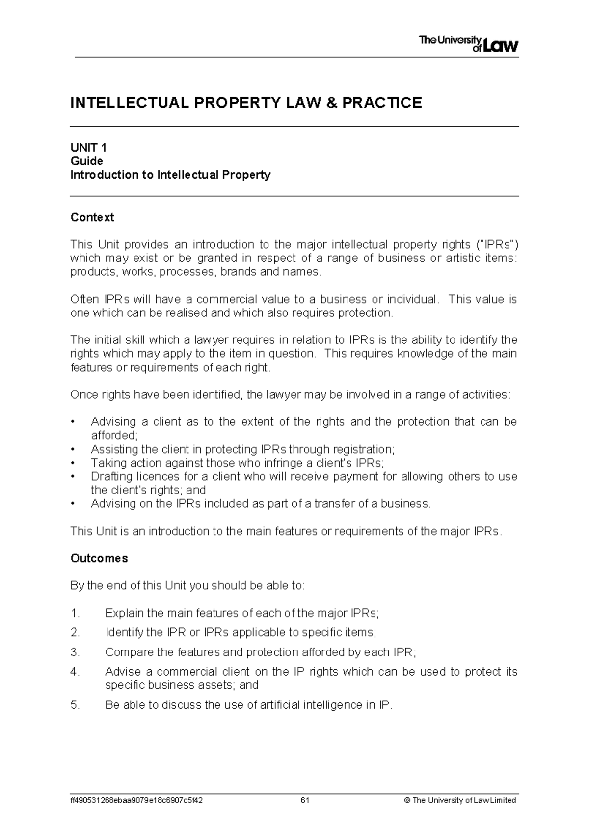 2324 ip ws01 ce01 guide - INTELLECTUAL PROPERTY LAW & PRACTICE UNIT 1 ...