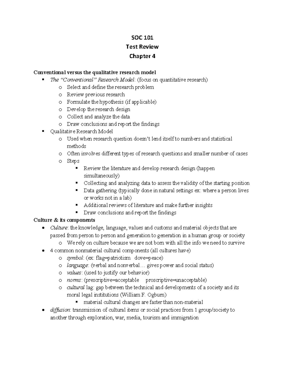 SOC 101 Test Review Ch 4 - Introduction to Sociology - SOC 101 Test ...