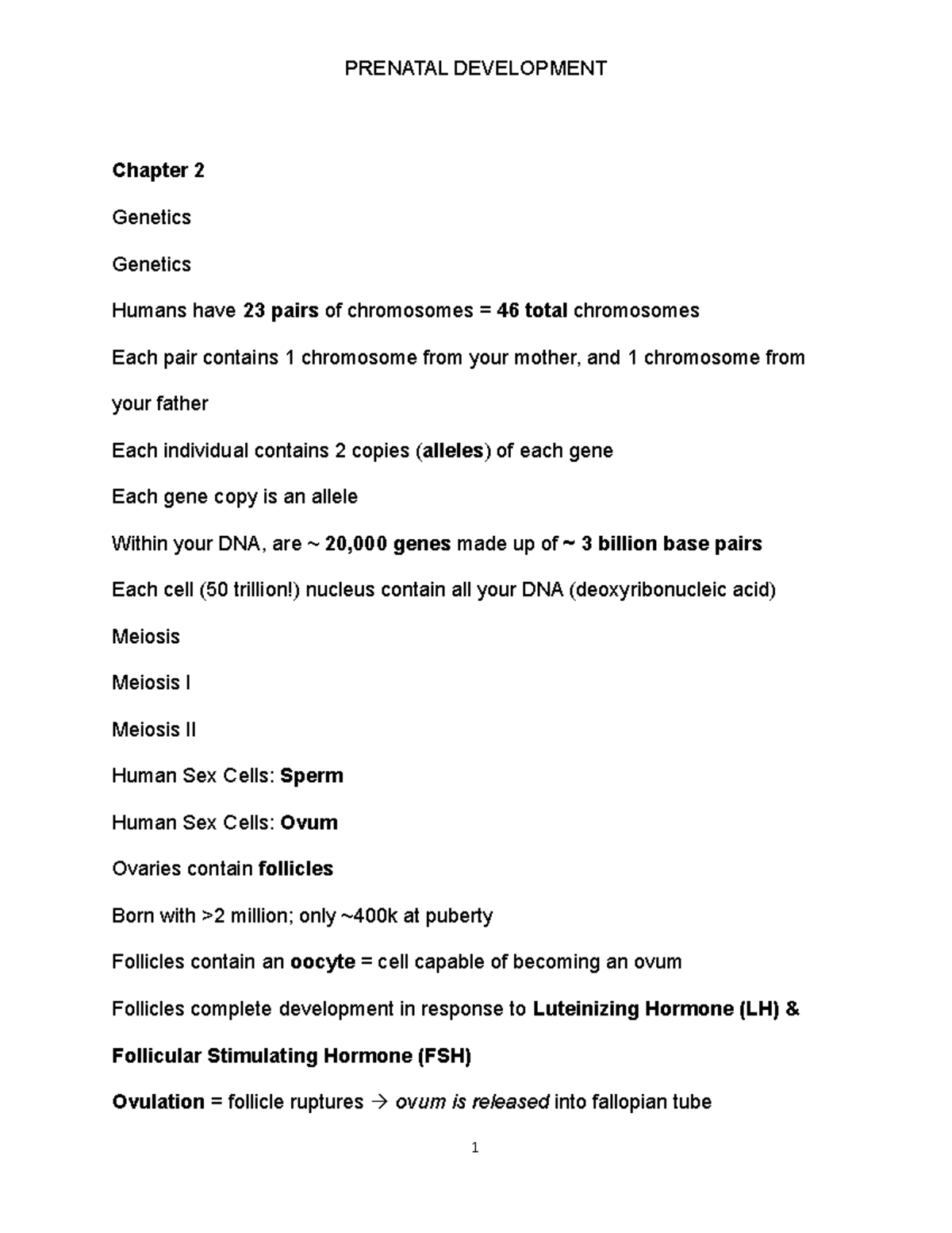 Lifespan Development - Prenatal Development - Lecture Notes - Chapter 2 ...